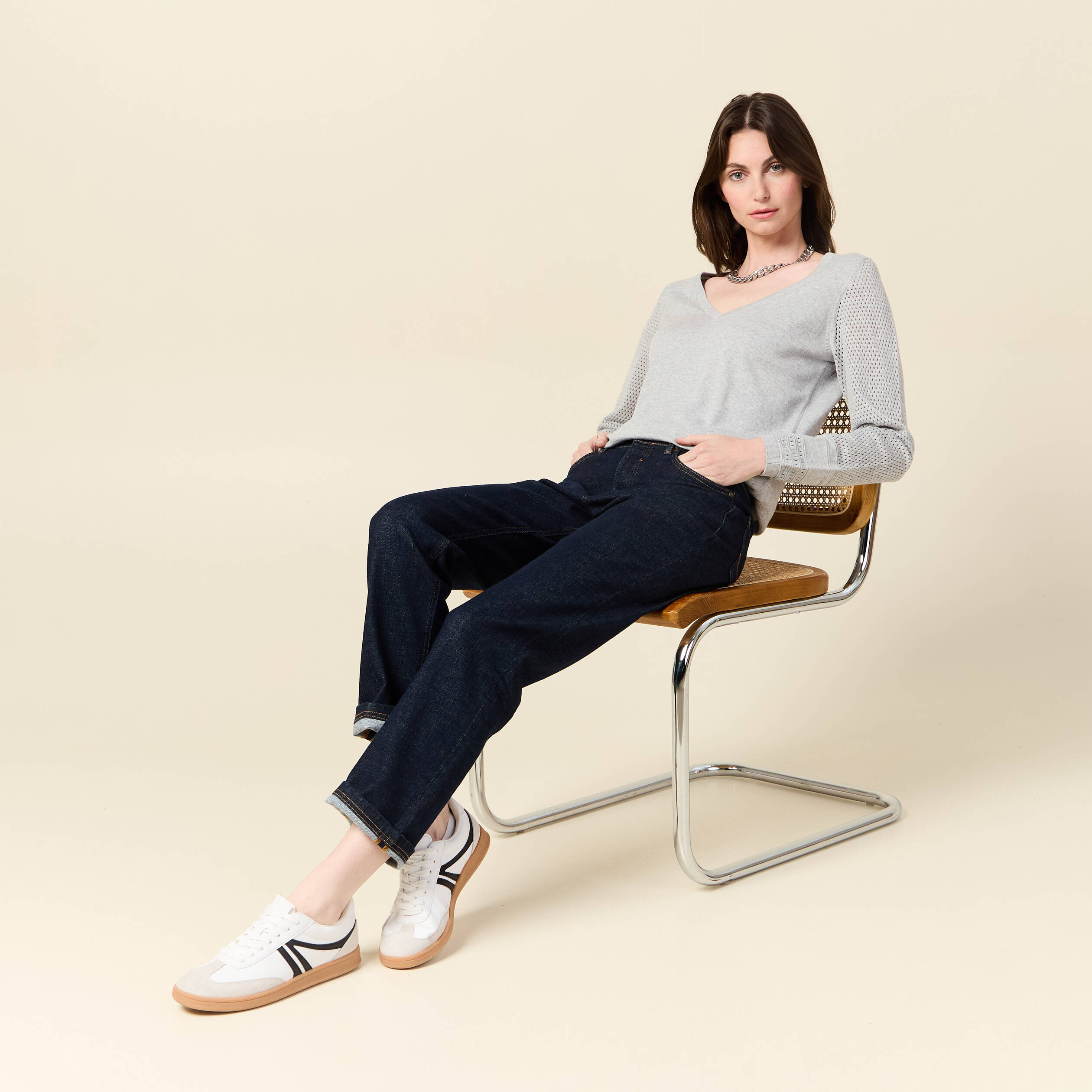 pull a manches longues gris clair femme Pull à manches longues gris clair femme