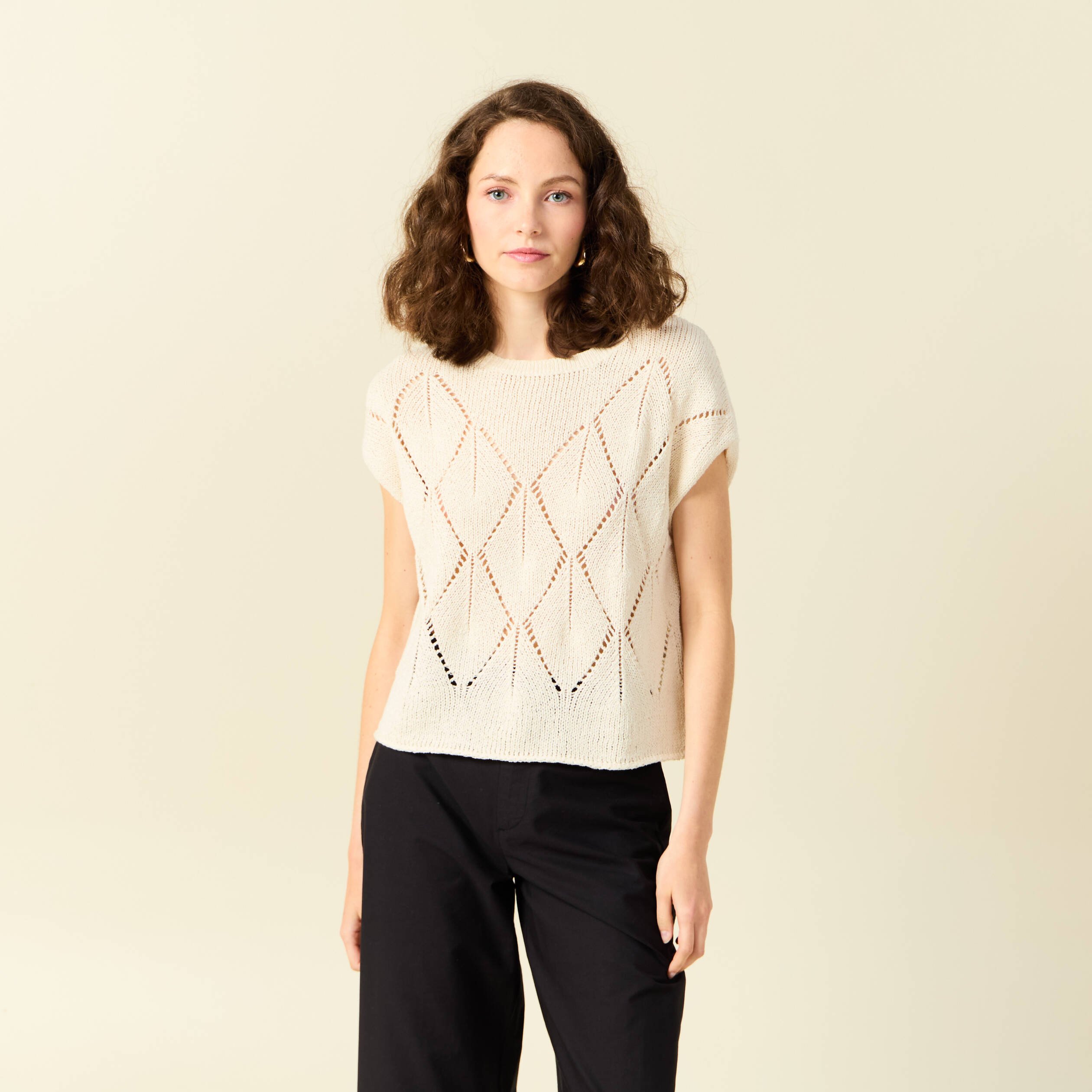 pull ajoure eco responsable beige femme Pull ajouré éco-responsable beige femme