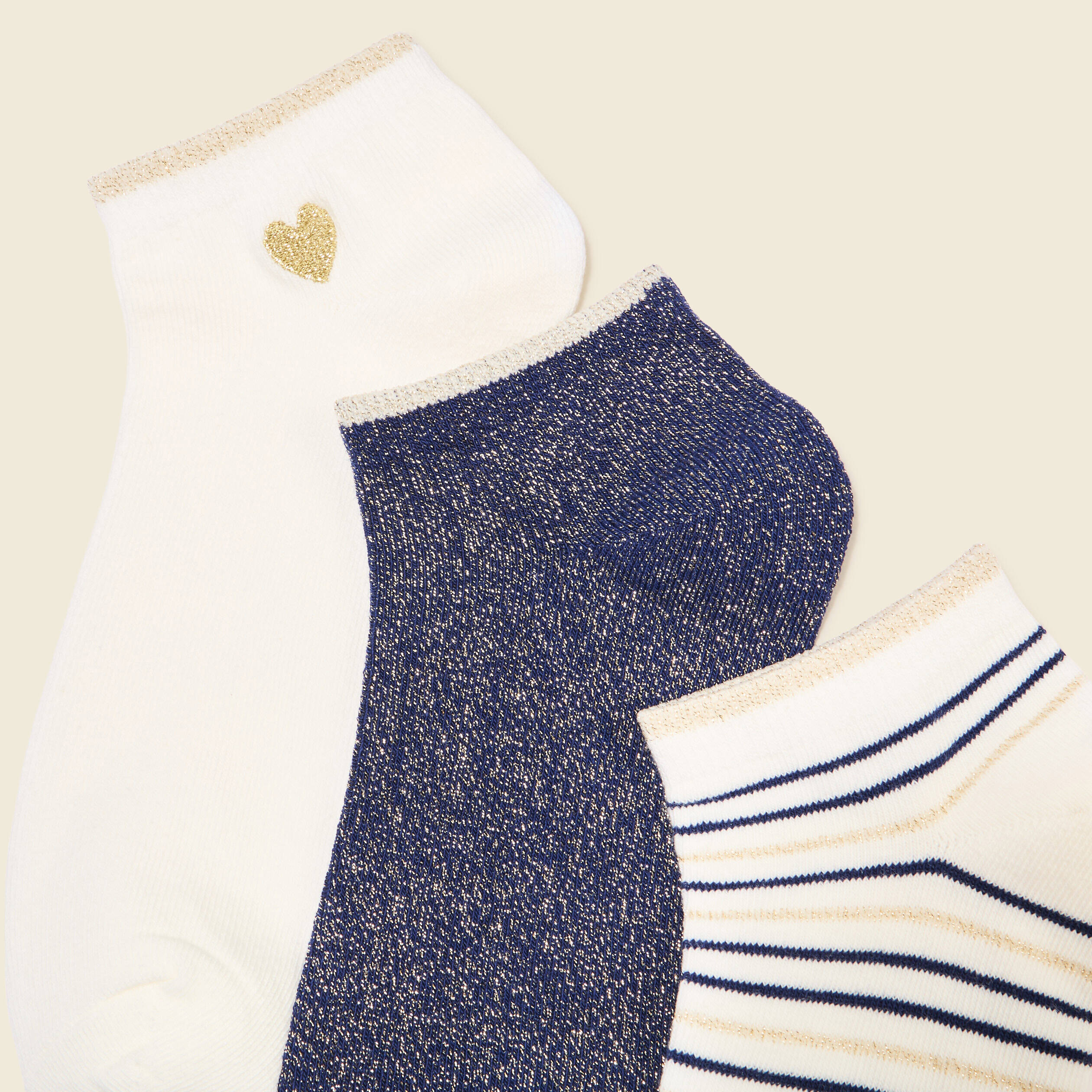Lot 3 paires chaussettes bleu fonc&eacute; femme