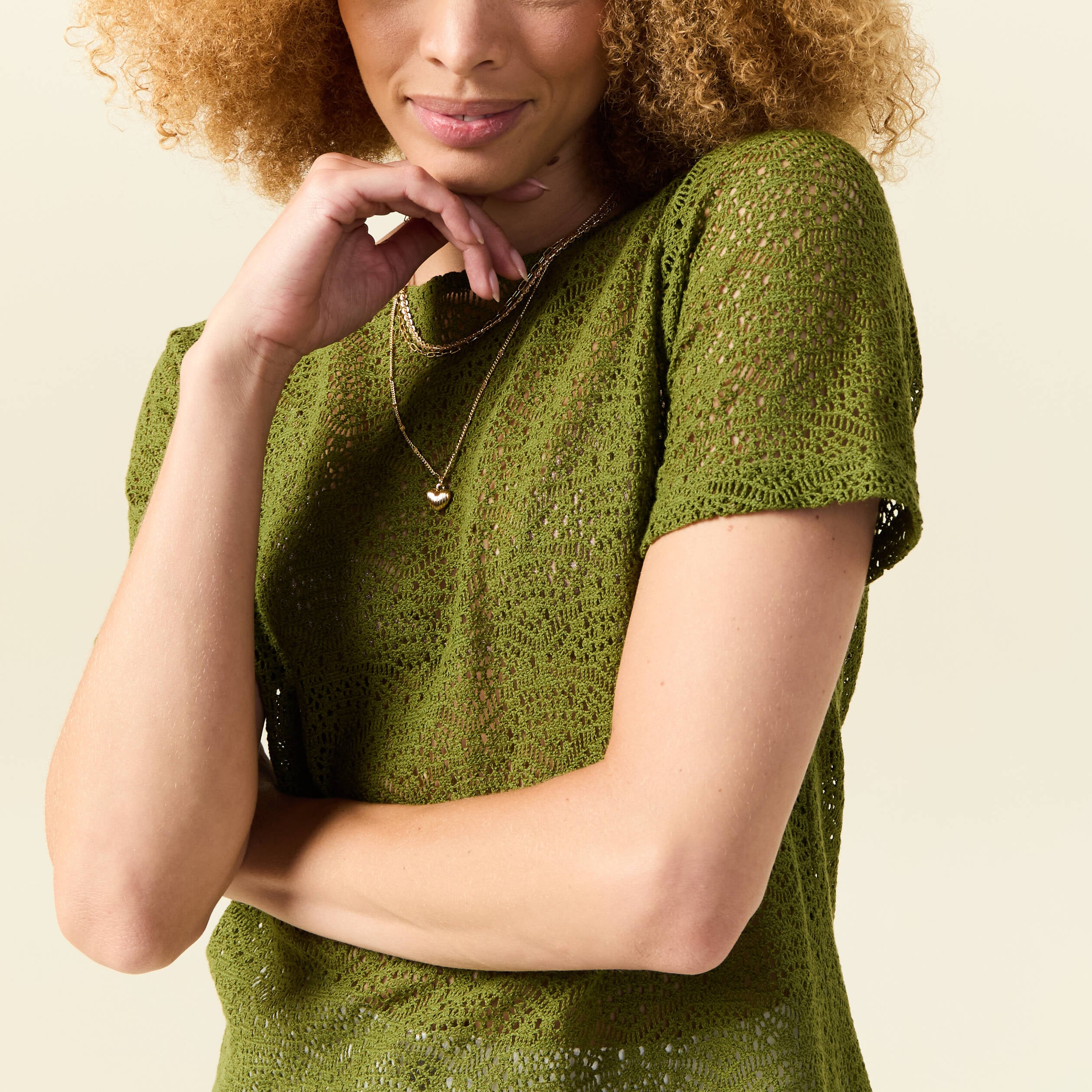T-shirt manches courtes vert olive femme