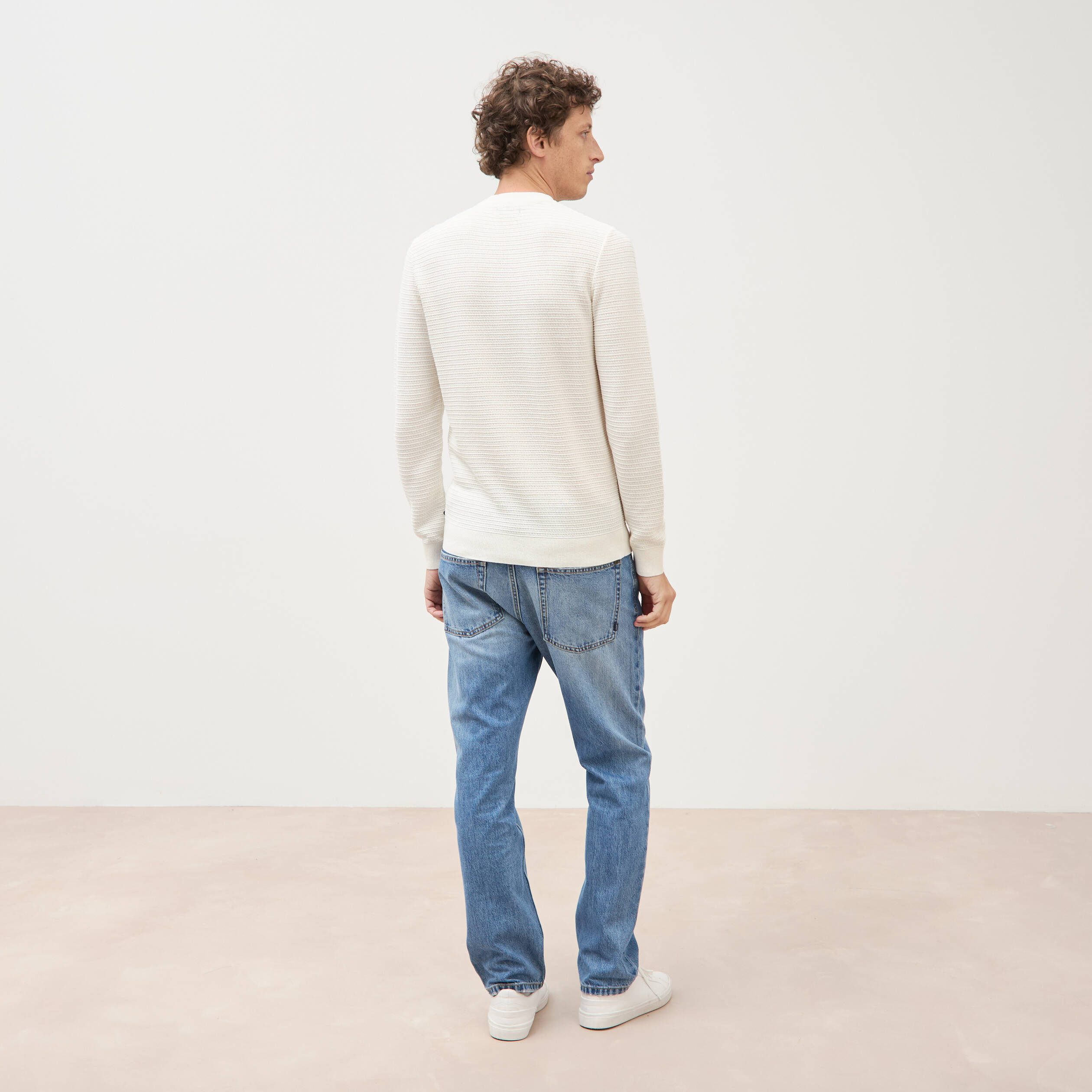 Pull col rond manches longues ecru homme