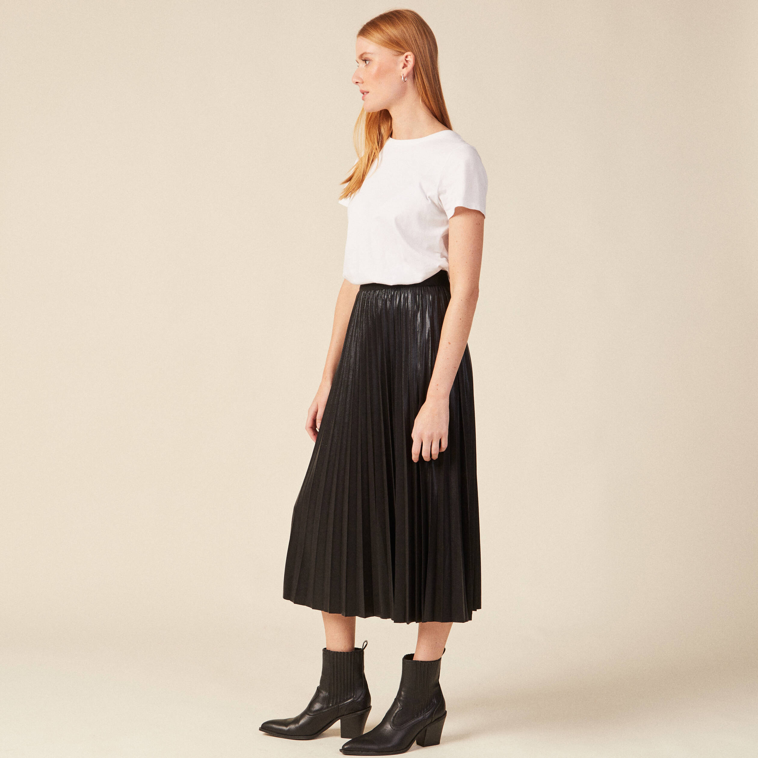Jupe midi vas e pliss e noir femme Vibs