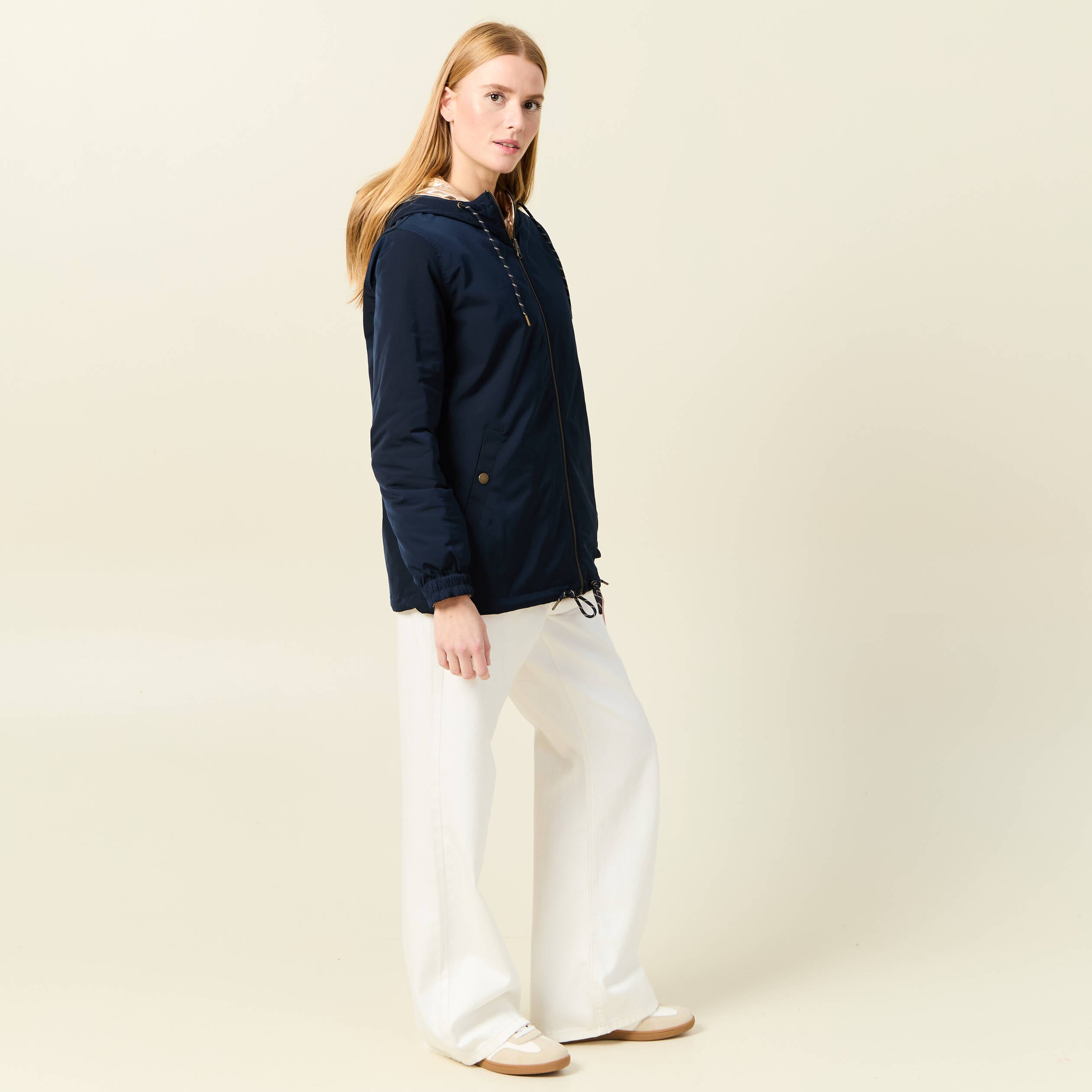 Parka r&eacute;versible &agrave; capuche bleu marine femme