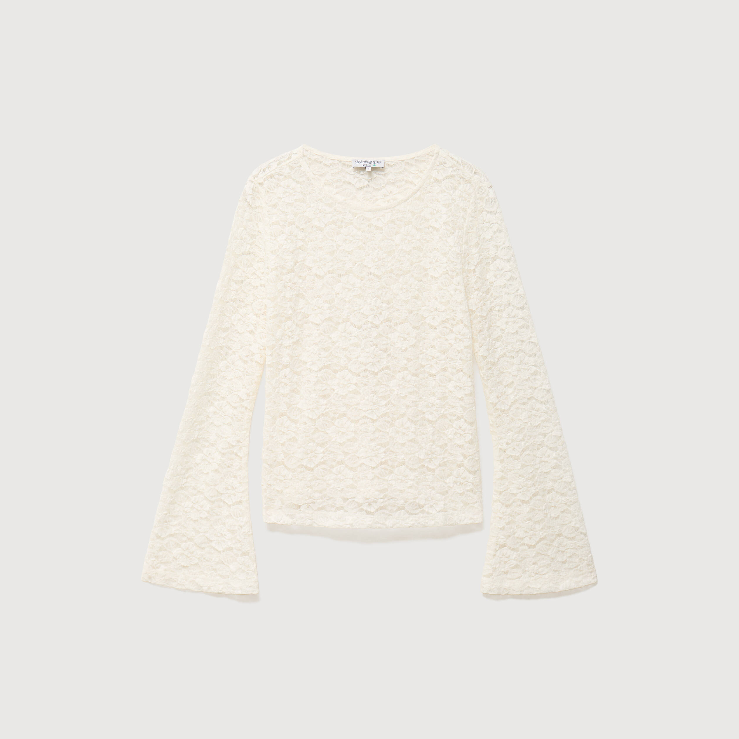 Blouse manches longues dentelle col rond ecru femme