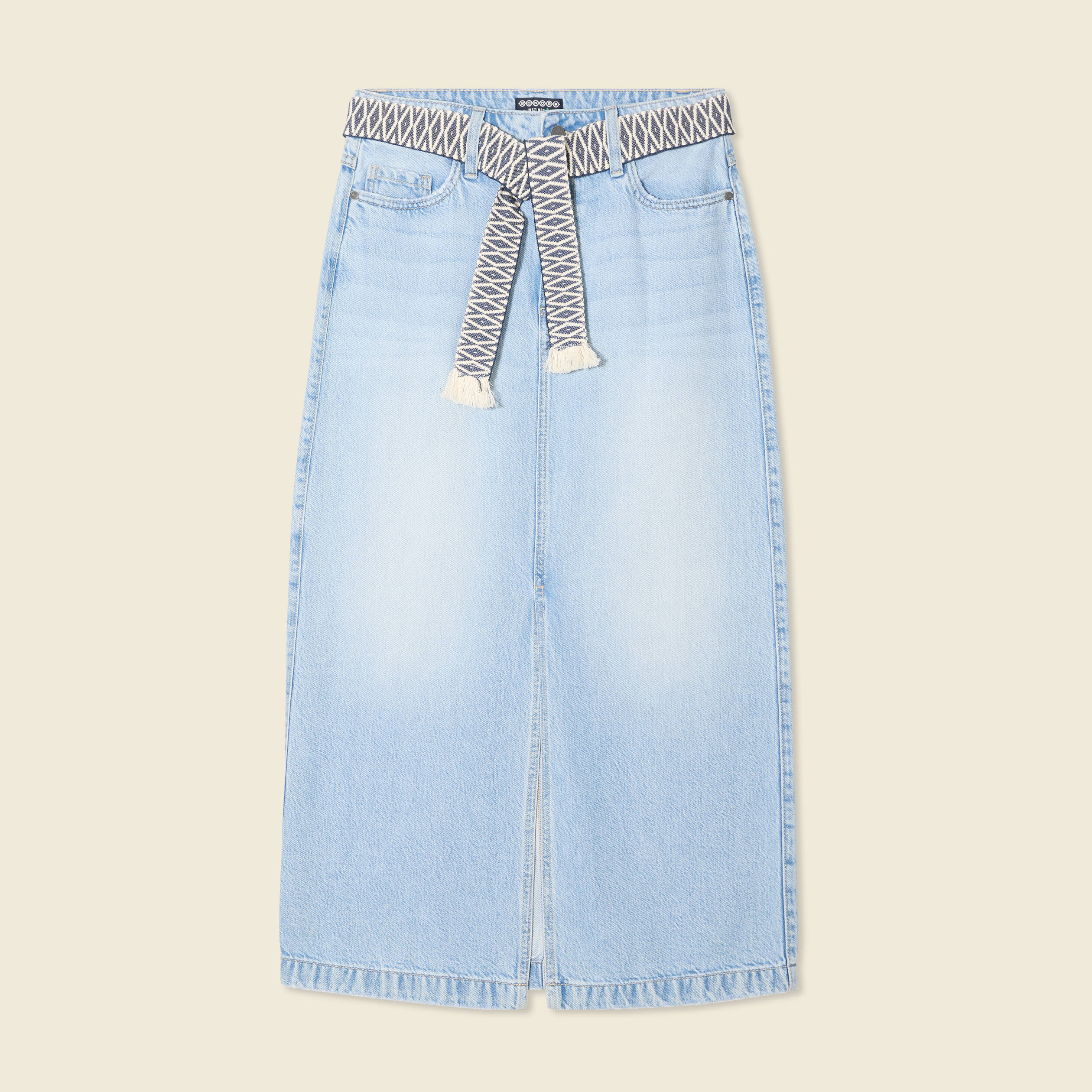 jupe longue droite en jean denim bleach femme Jupe longue droite en jean denim bleach femme