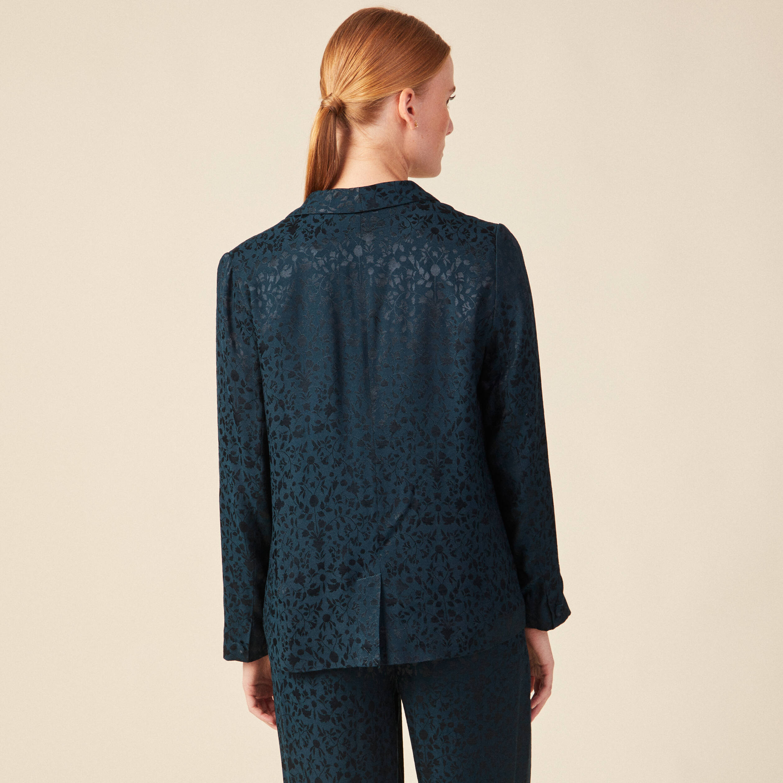 Veste blazer droite satin bleu canard femme Vibs