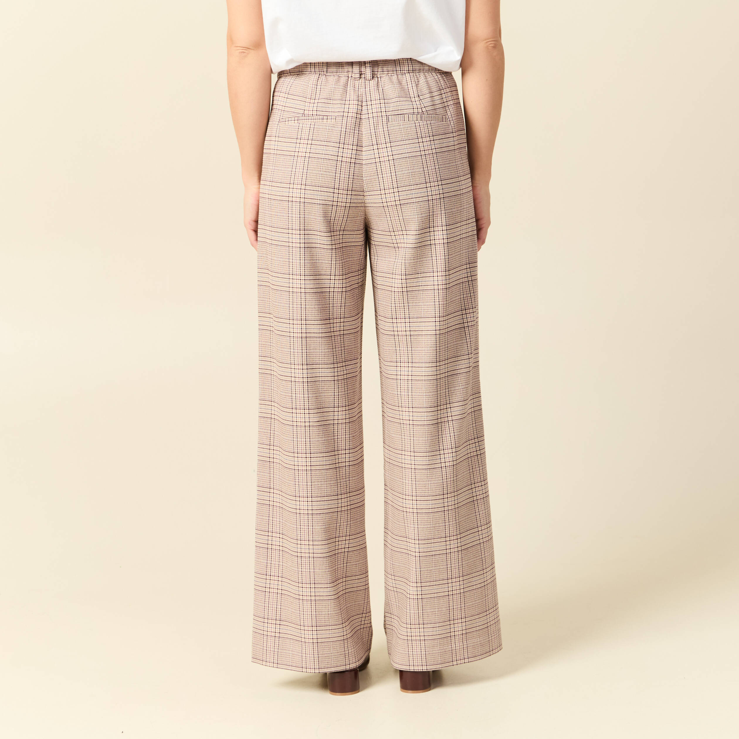 Pantalon loose taille standard fluide beige femme
