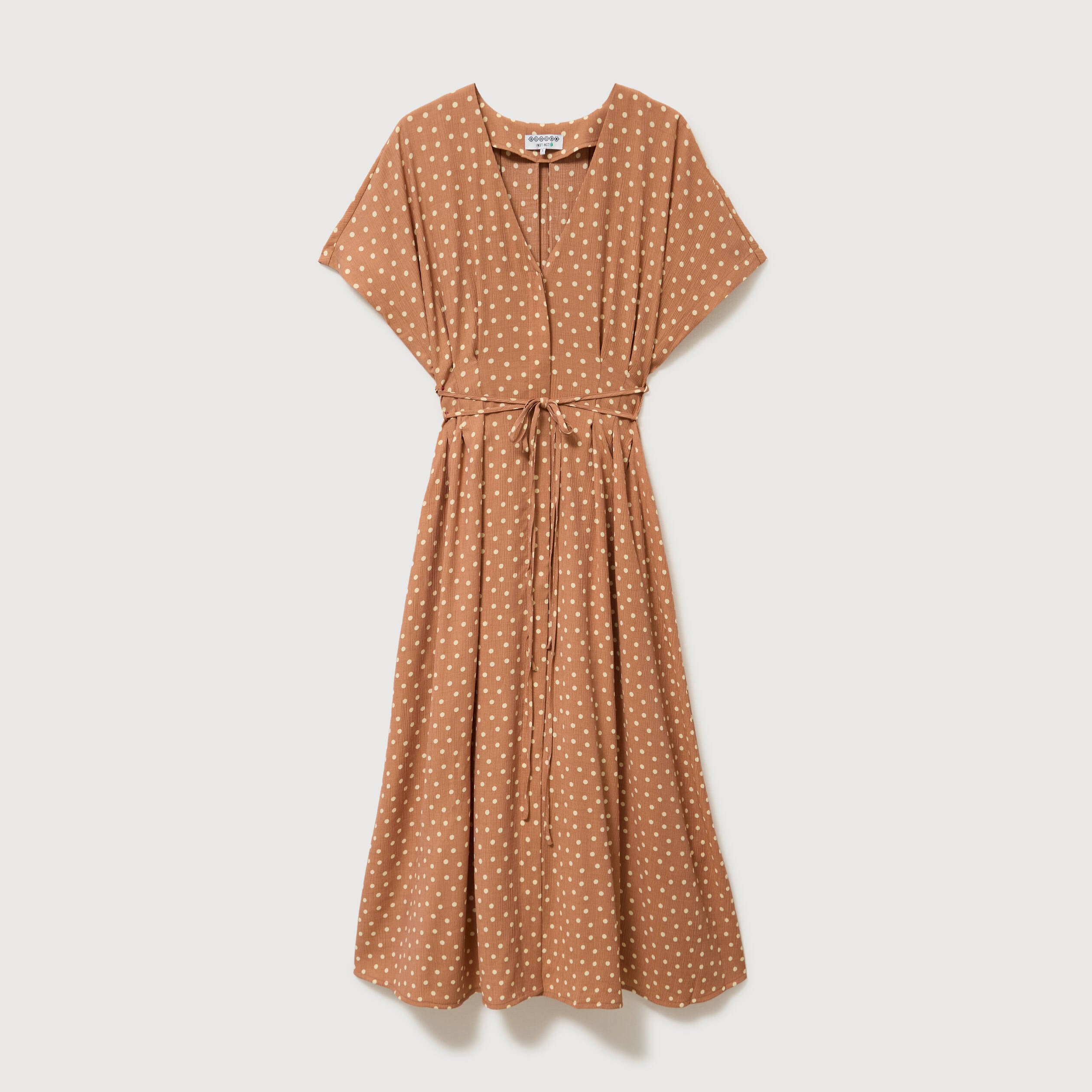 Robe fluide col v manches courtes marron clair femme