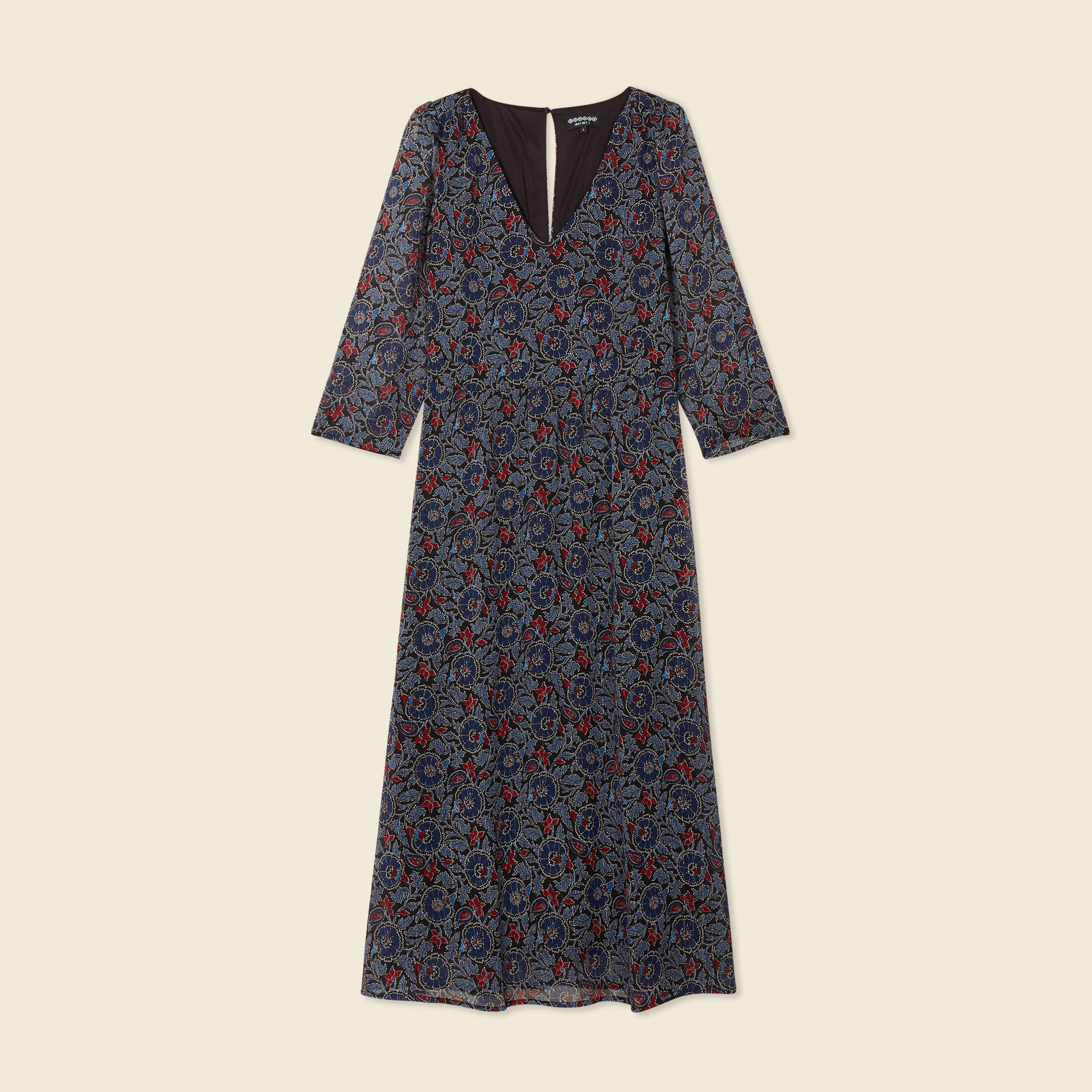 robe longue evasee col en v noir femme Robe longue évasée col en V noir femme