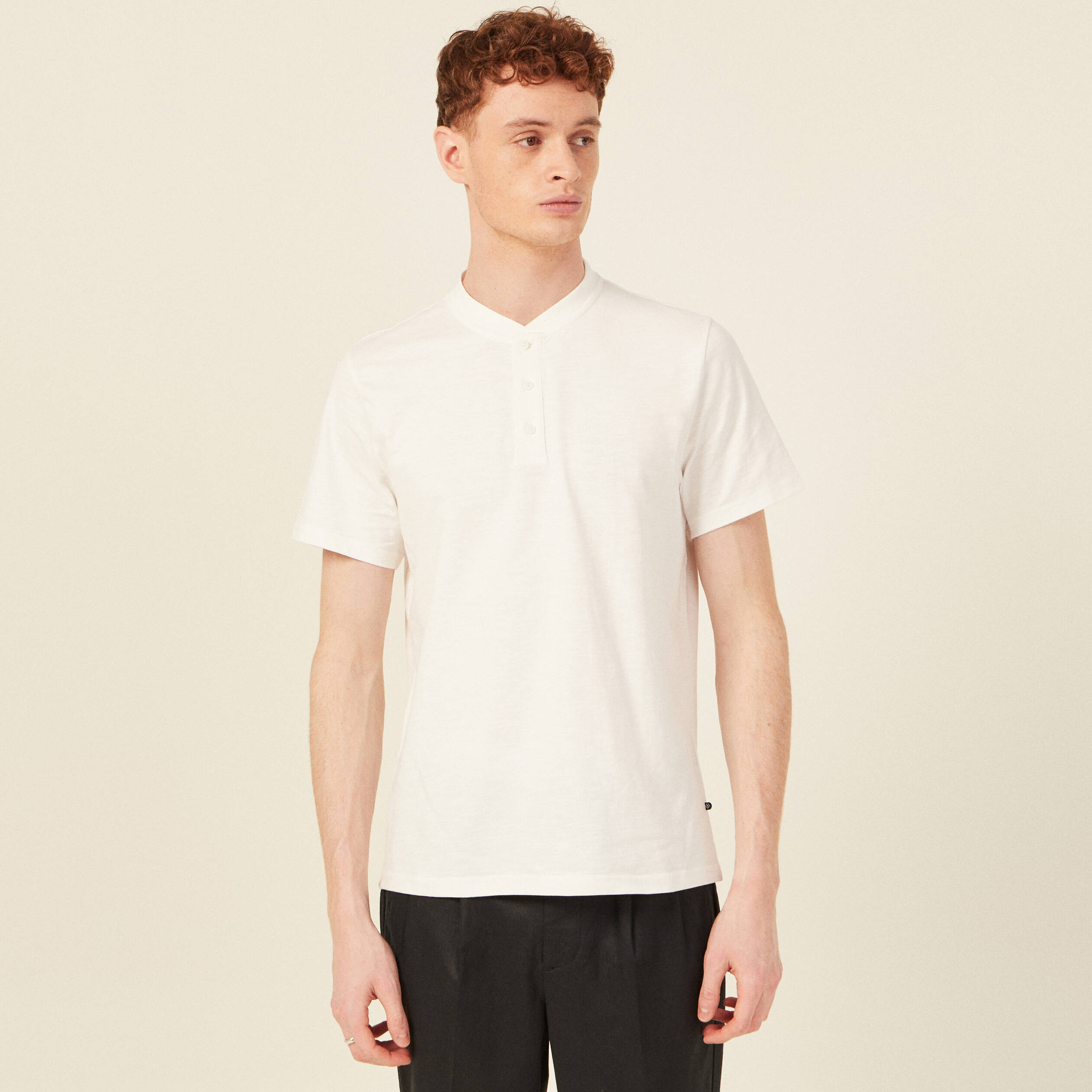 T-shirt en coton manches courtes ecru homme