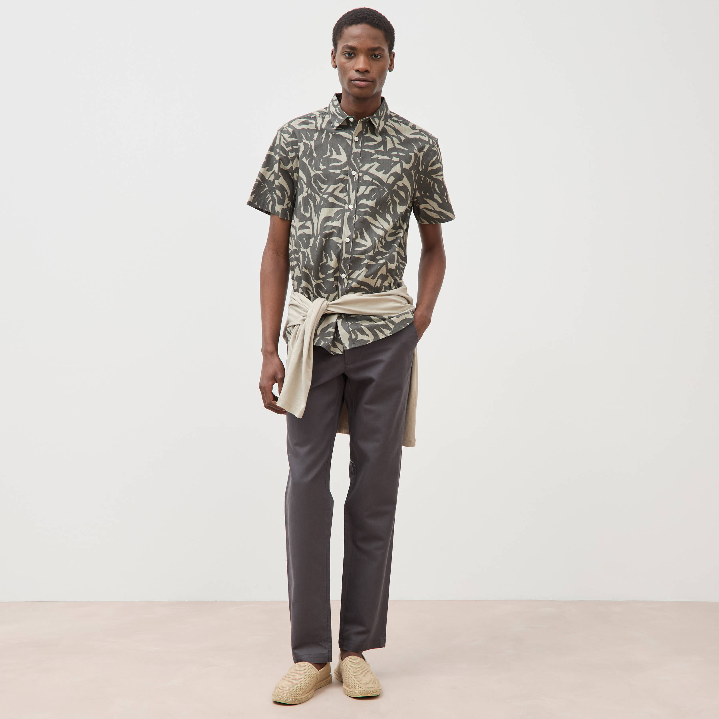 Chemise manches courtes vert kaki homme