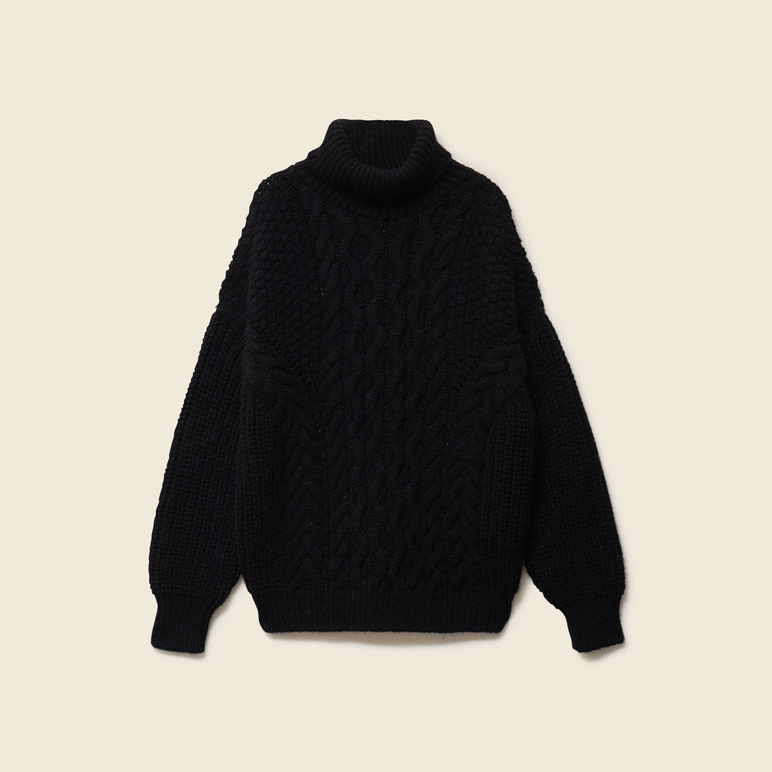 Pull manches longues col roul&eacute; brillant noir femme