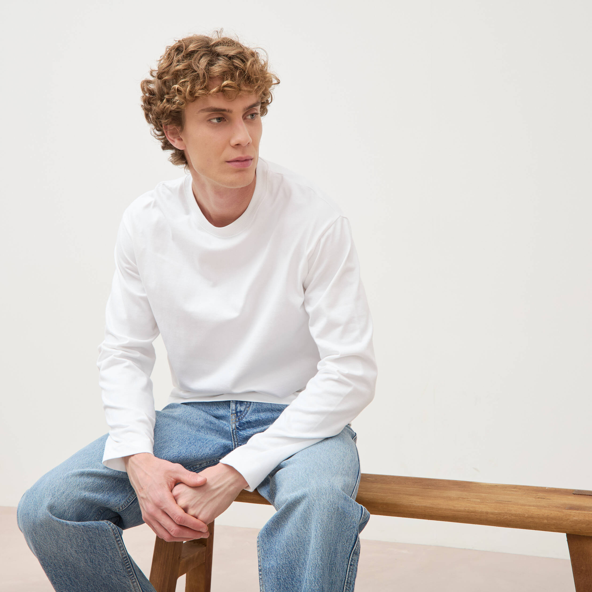 T-shirt en coton manches longues blanc homme
