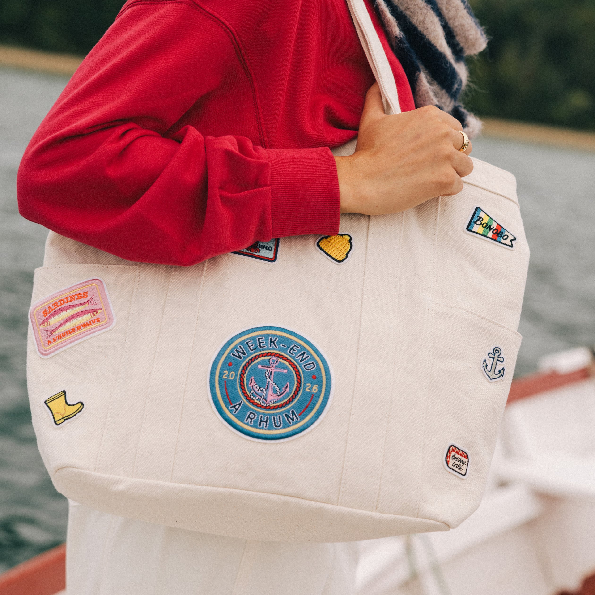 Sac bandouli&egrave;re en coton doubl&eacute; multicolore femme