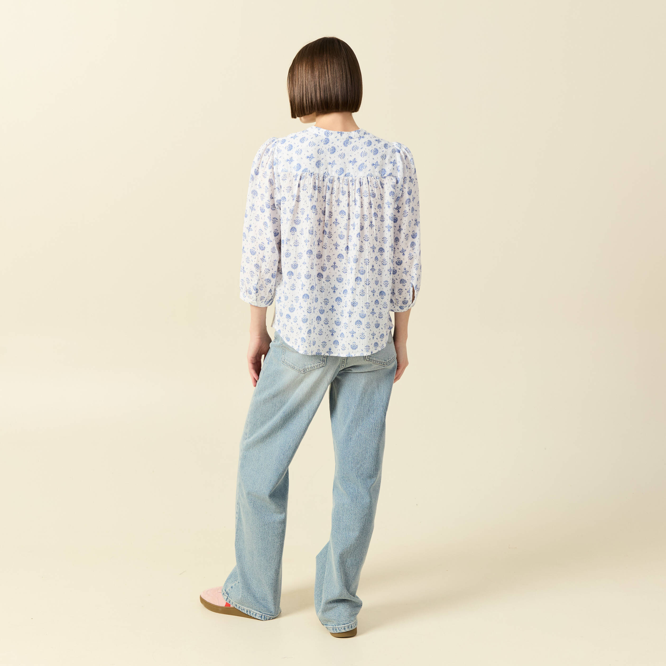 Chemise &agrave; manches longues bleu femme