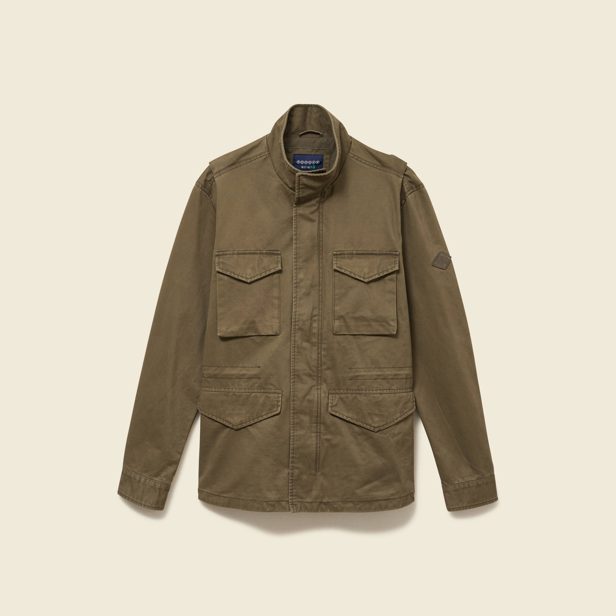 Saharienne col montant manches longues vert kaki homme