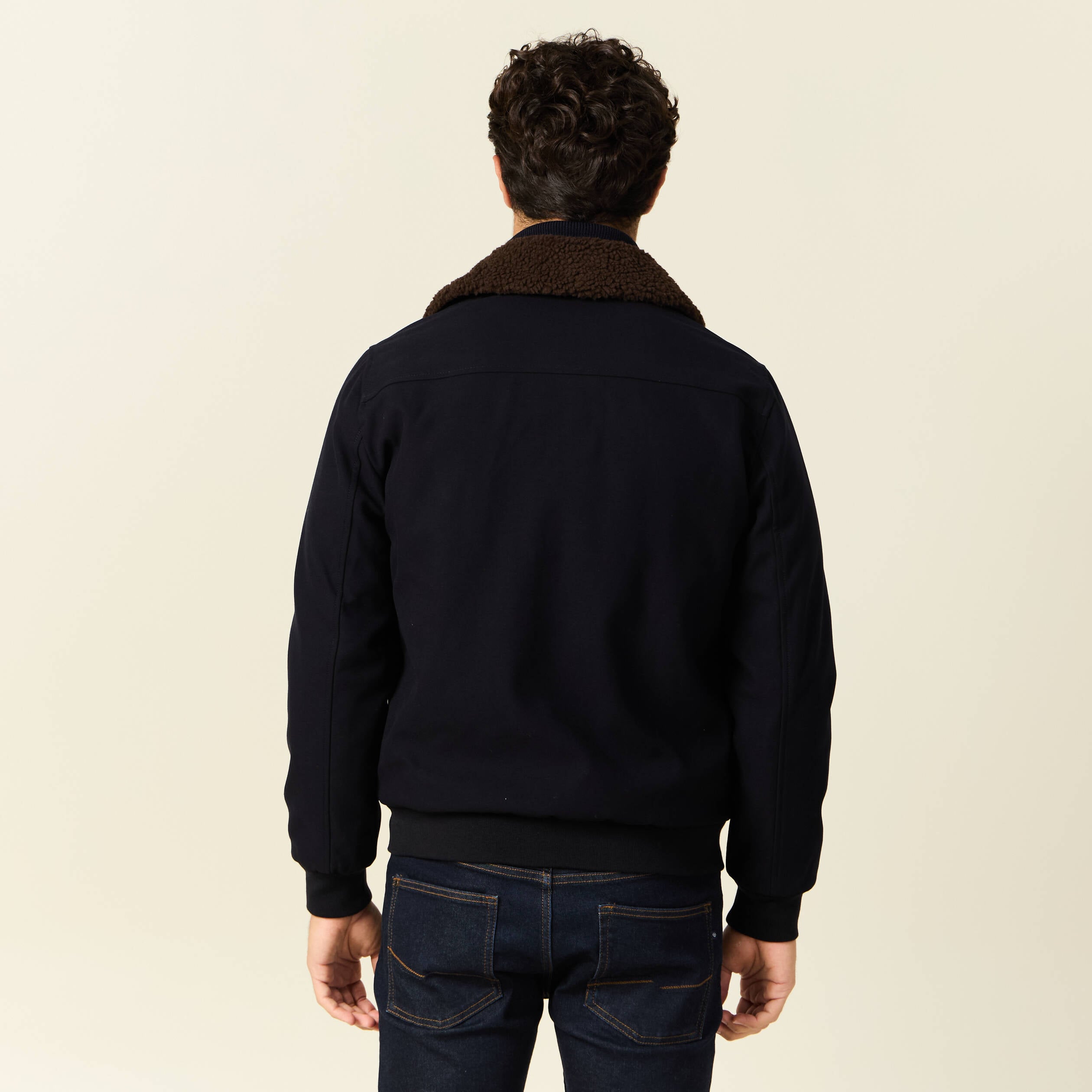 Blouson col aviateur zipp&eacute; bleu marine homme