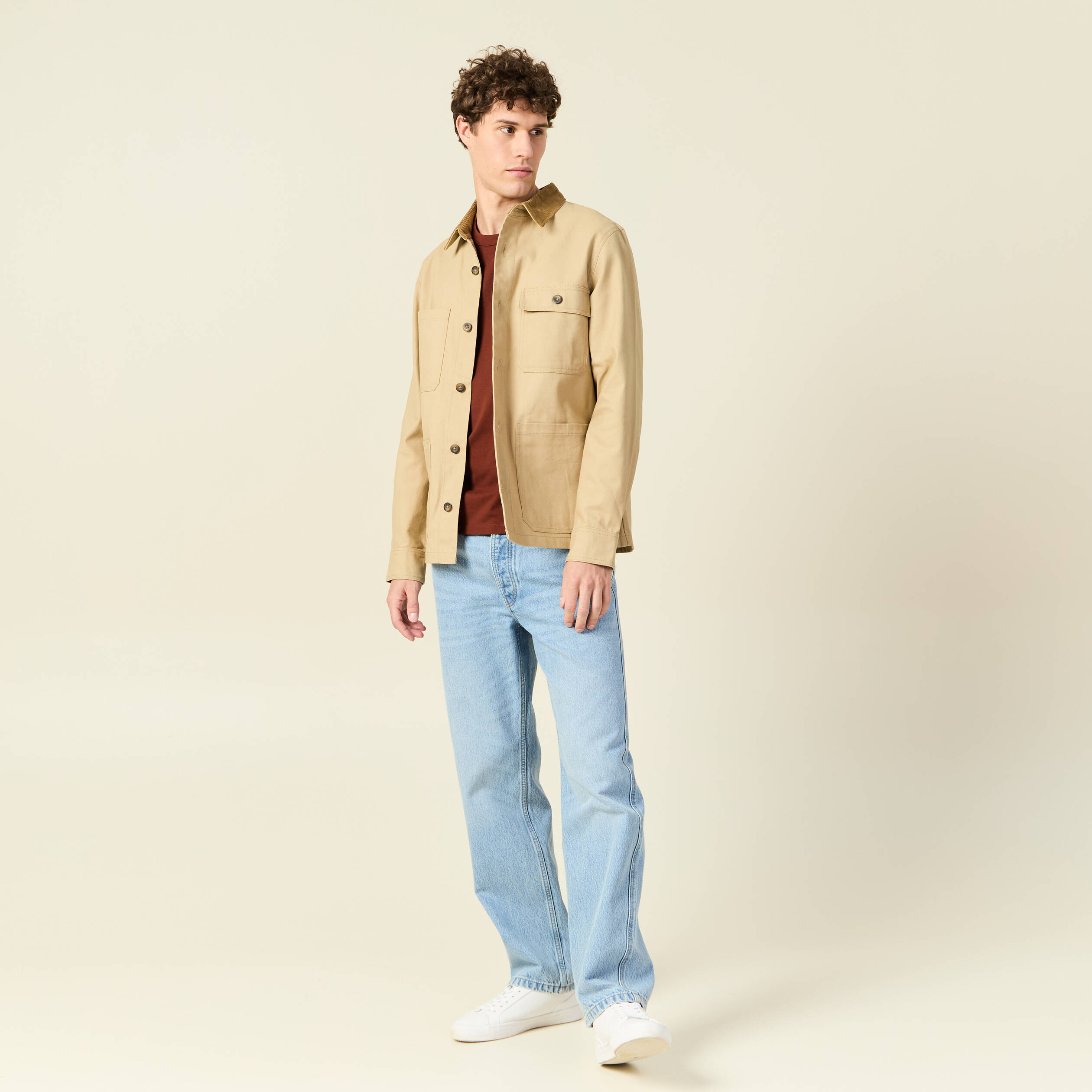 veste boutonnee col velours beige homme Veste boutonnée col velours beige homme