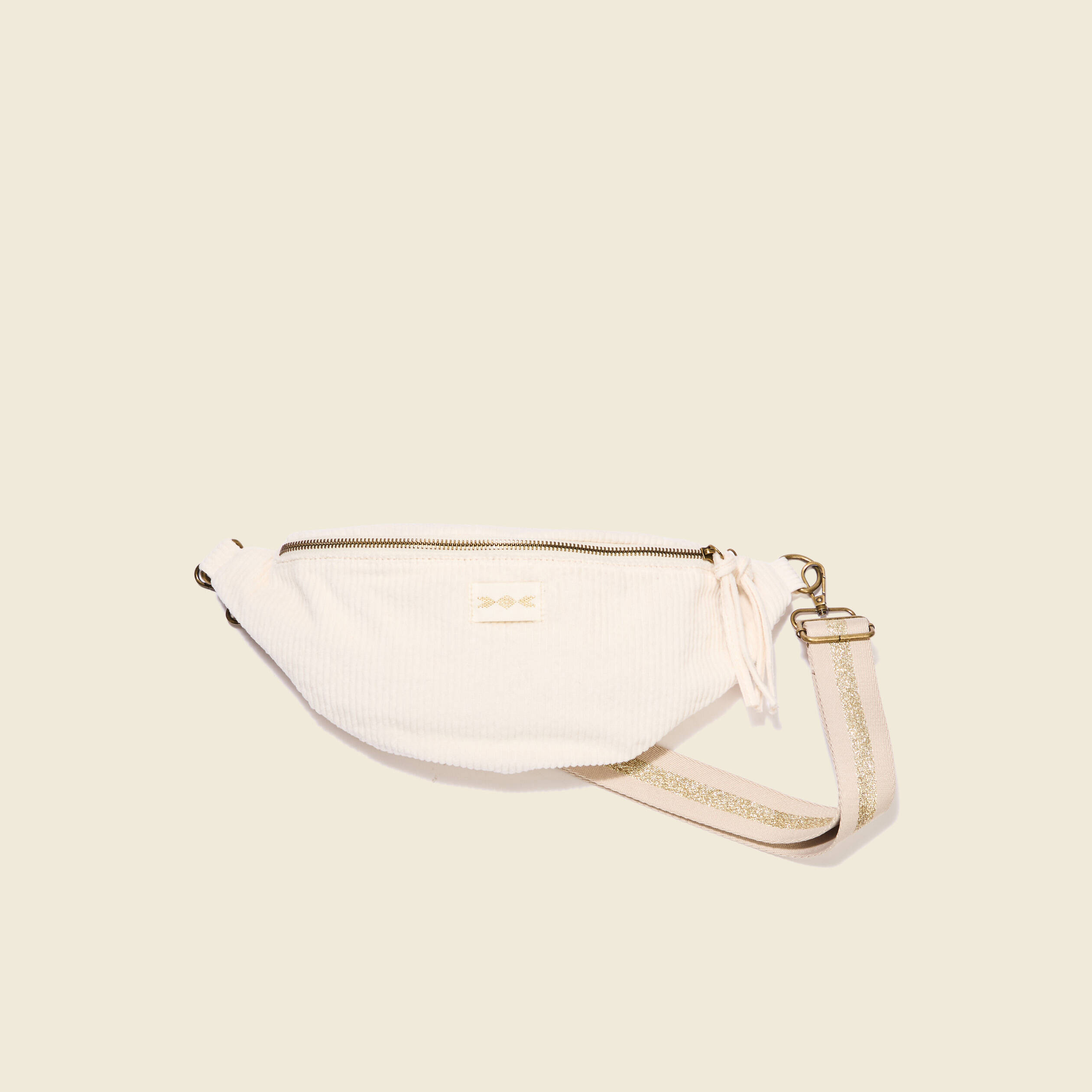 Sac banane velours c&ocirc;tel&eacute; creme femme