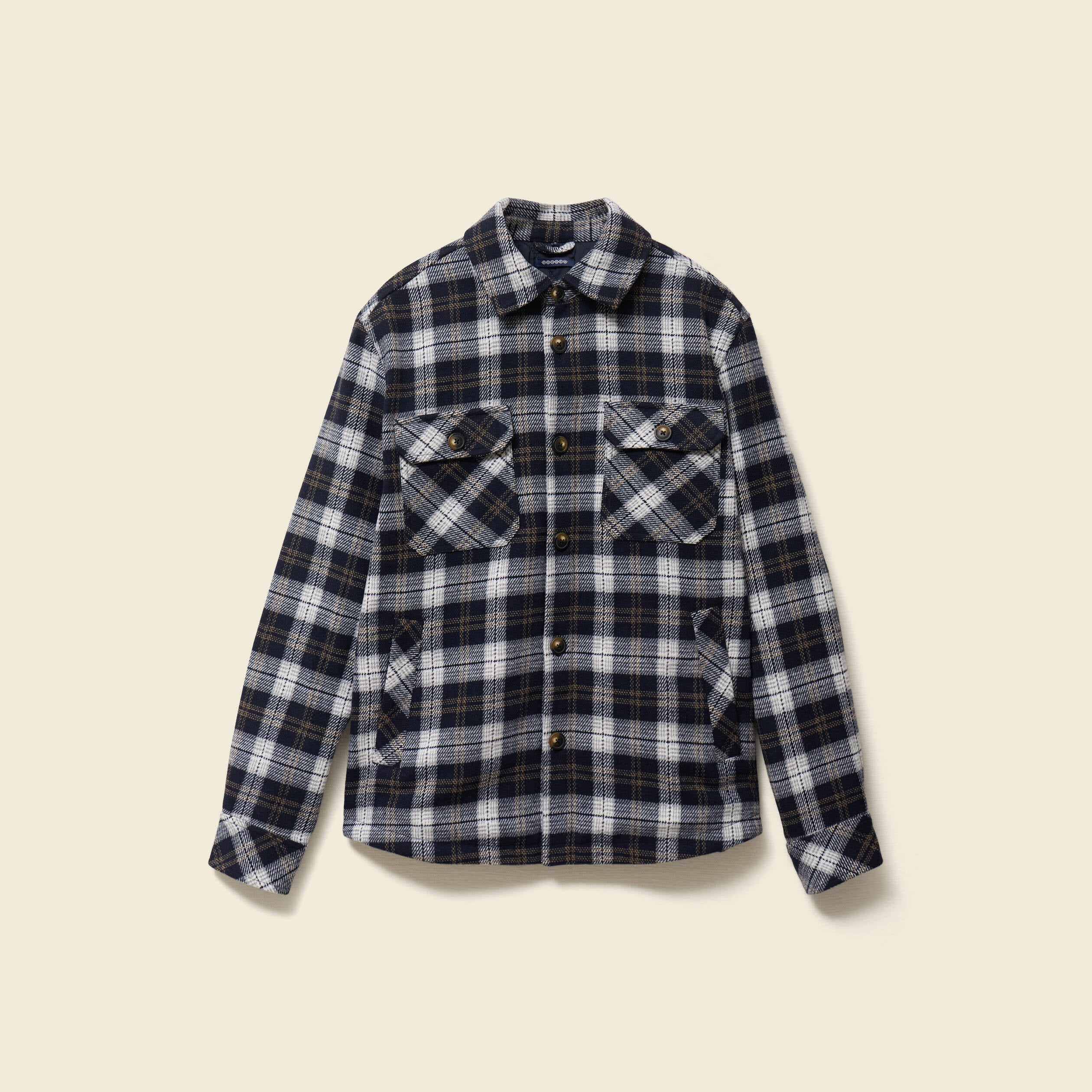 Surchemise oversize courte doubl&eacute;e bleu marine homme