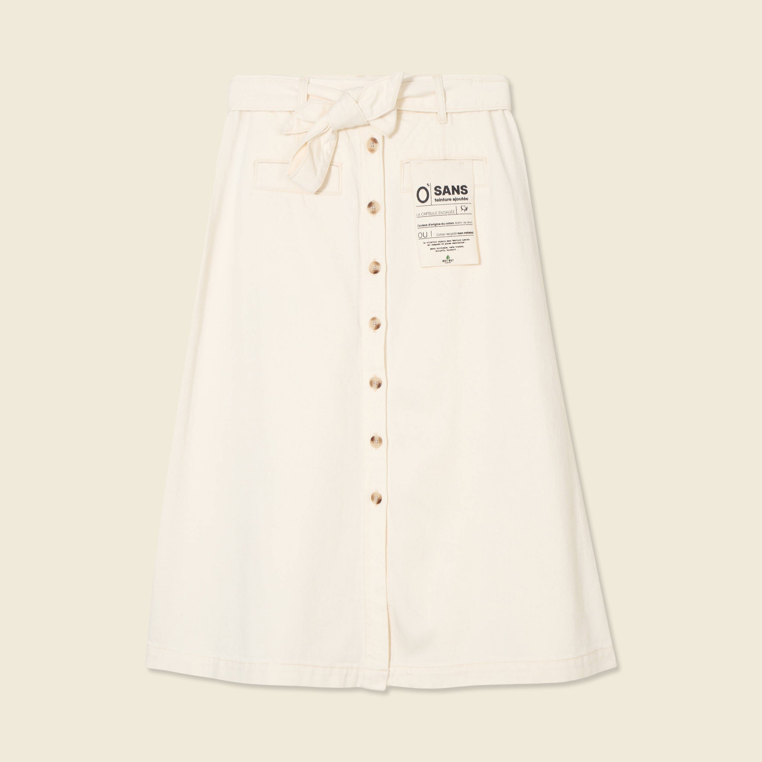 Jupe midi trap&egrave;ze denim blanc femme