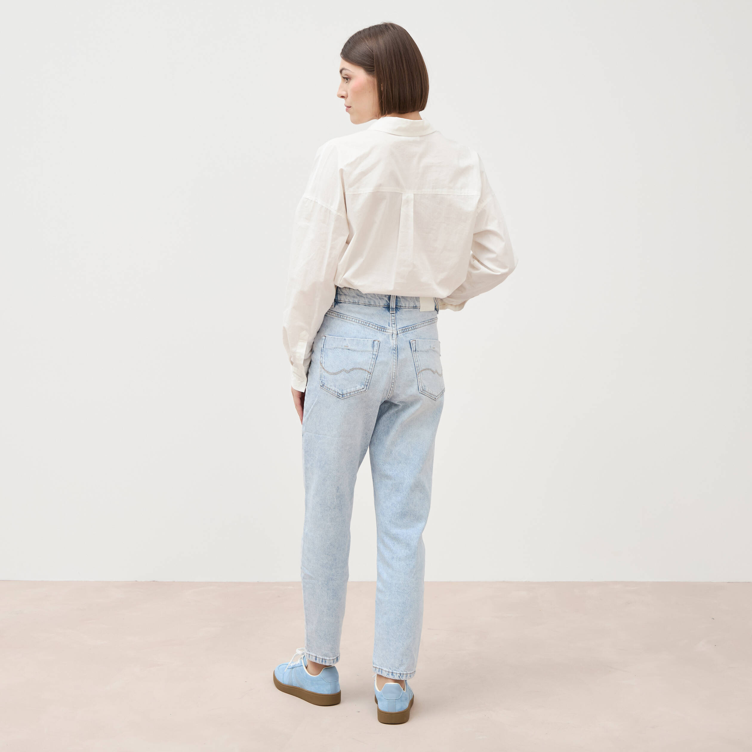 Jeans mom 7/8&egrave;me denim snow bleu femme