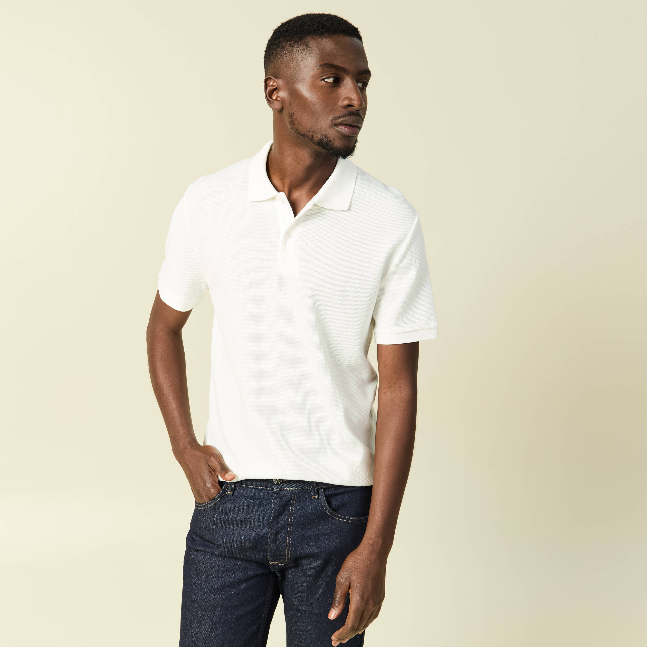Polo col polo manches courtes en coton ecru homme
