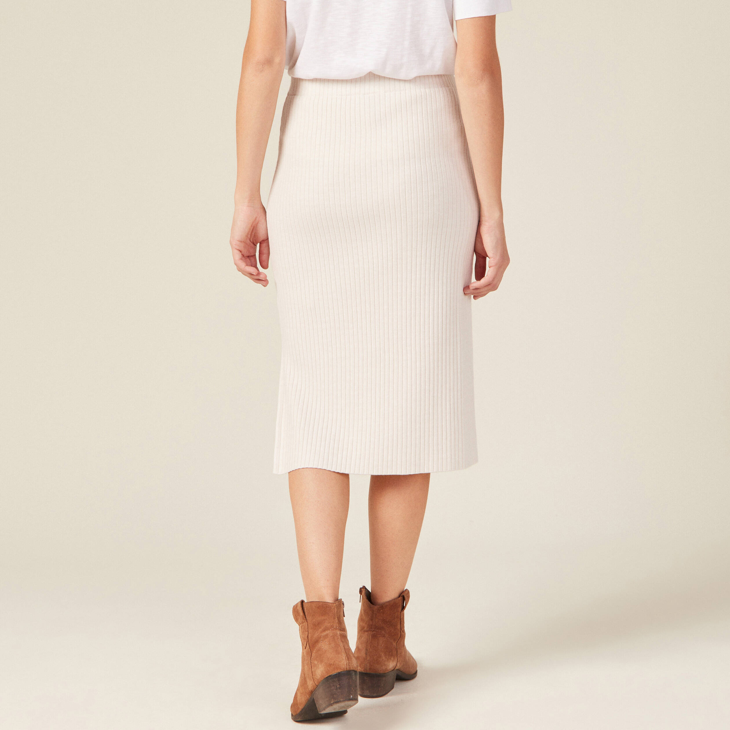 Jupe tricot midi ajust e beige femme Vibs