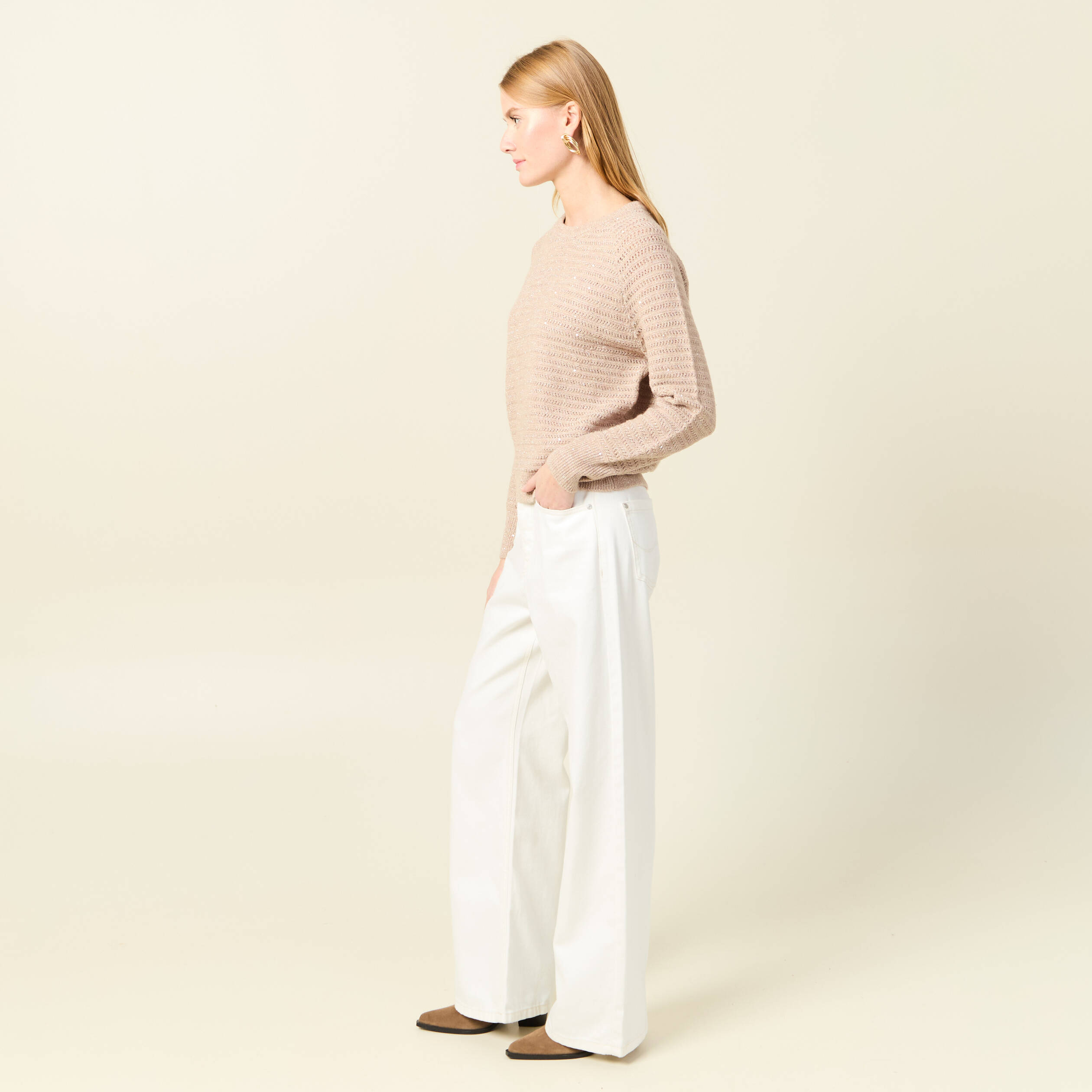 pull manches longues sequins rose clair femme Pull manches longues sequins rose clair femme