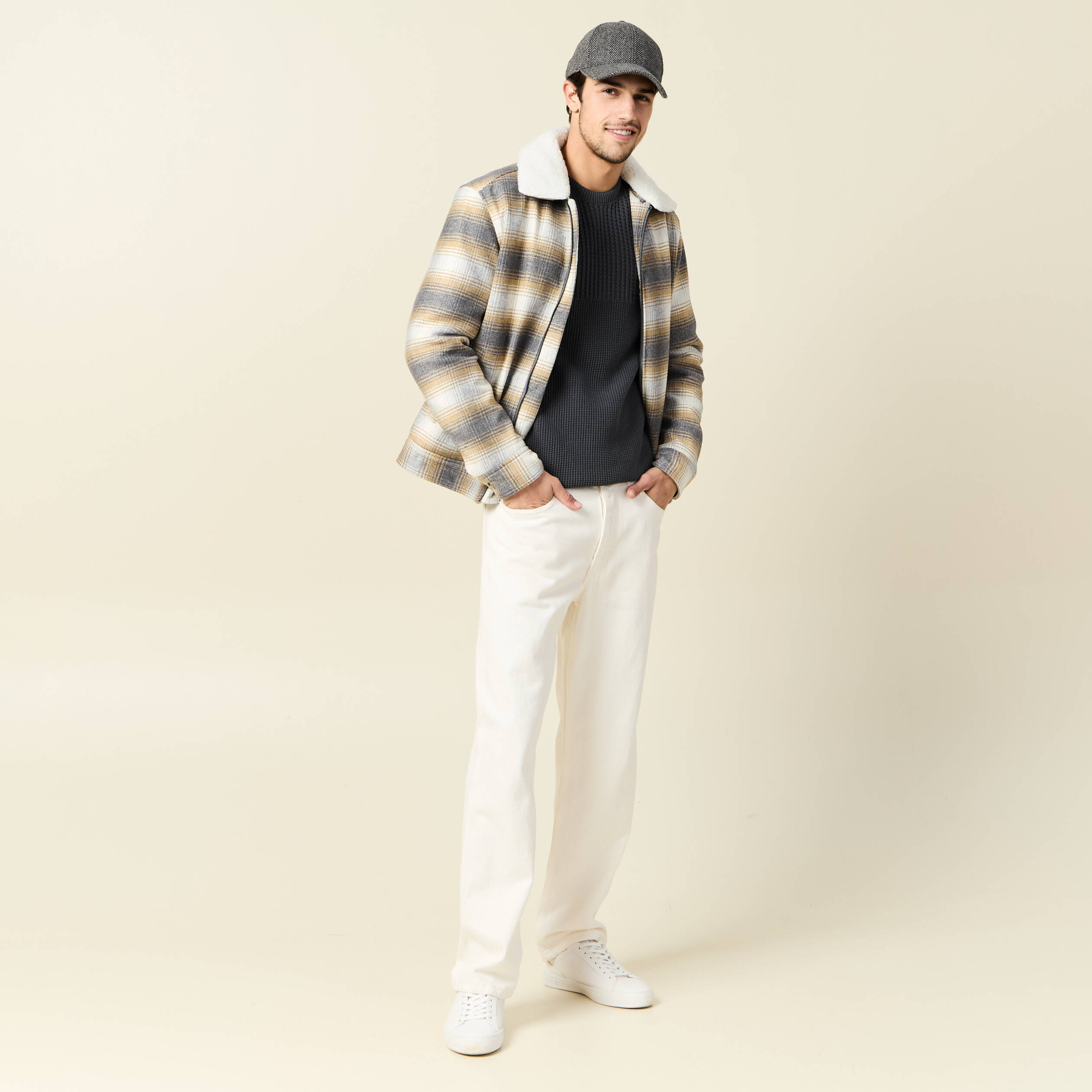 blouson zippe col aviateur gris fonce homme Blouson zippé col aviateur gris foncé homme