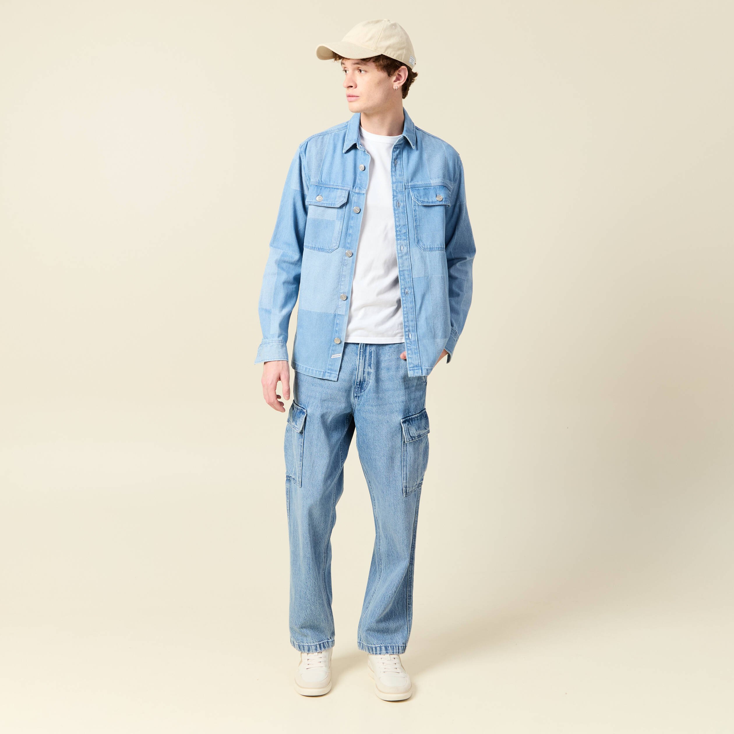 pantalon cargo en coton denim bleach homme Pantalon cargo en coton denim bleach homme