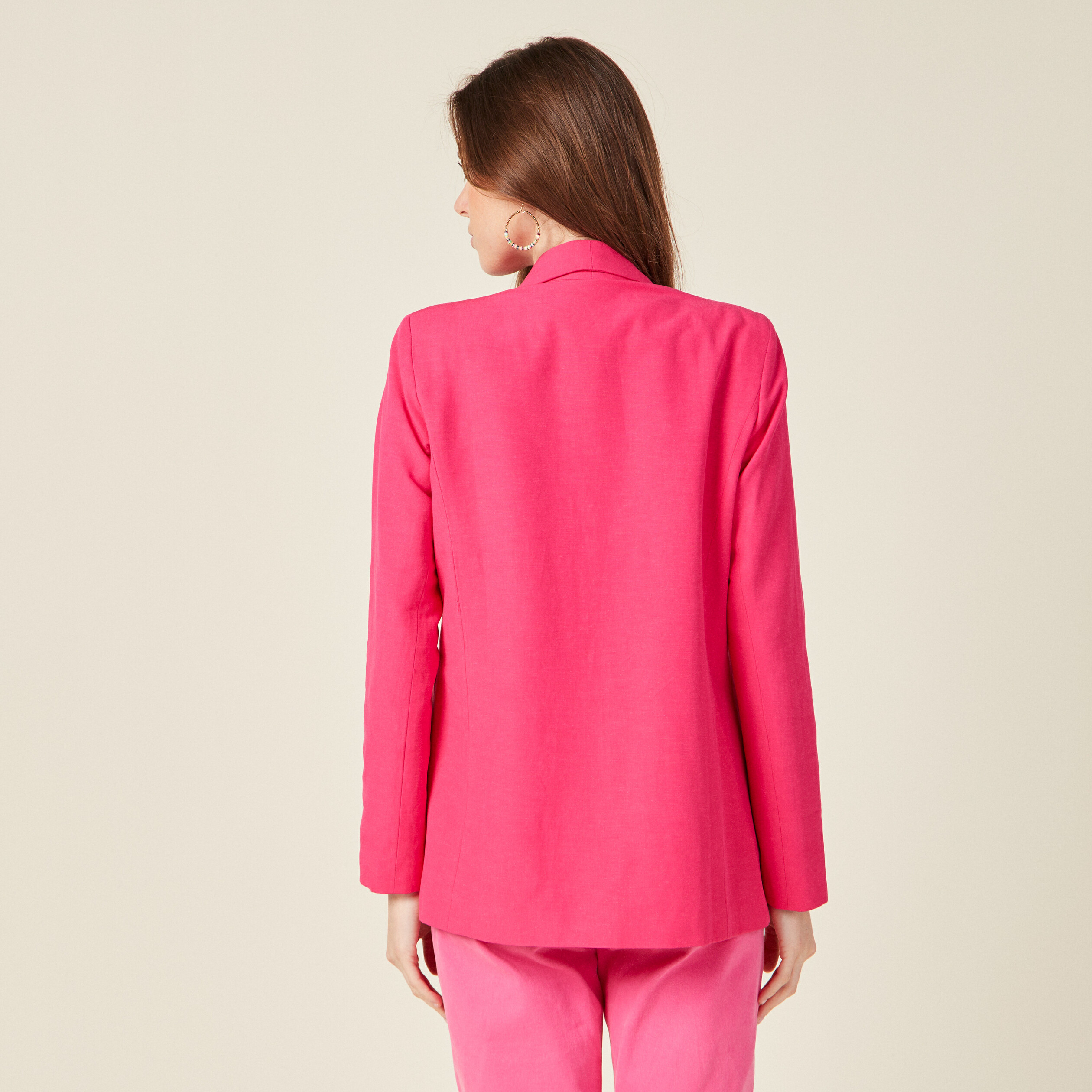 Veste esprit blazer col châle rose fushia femme