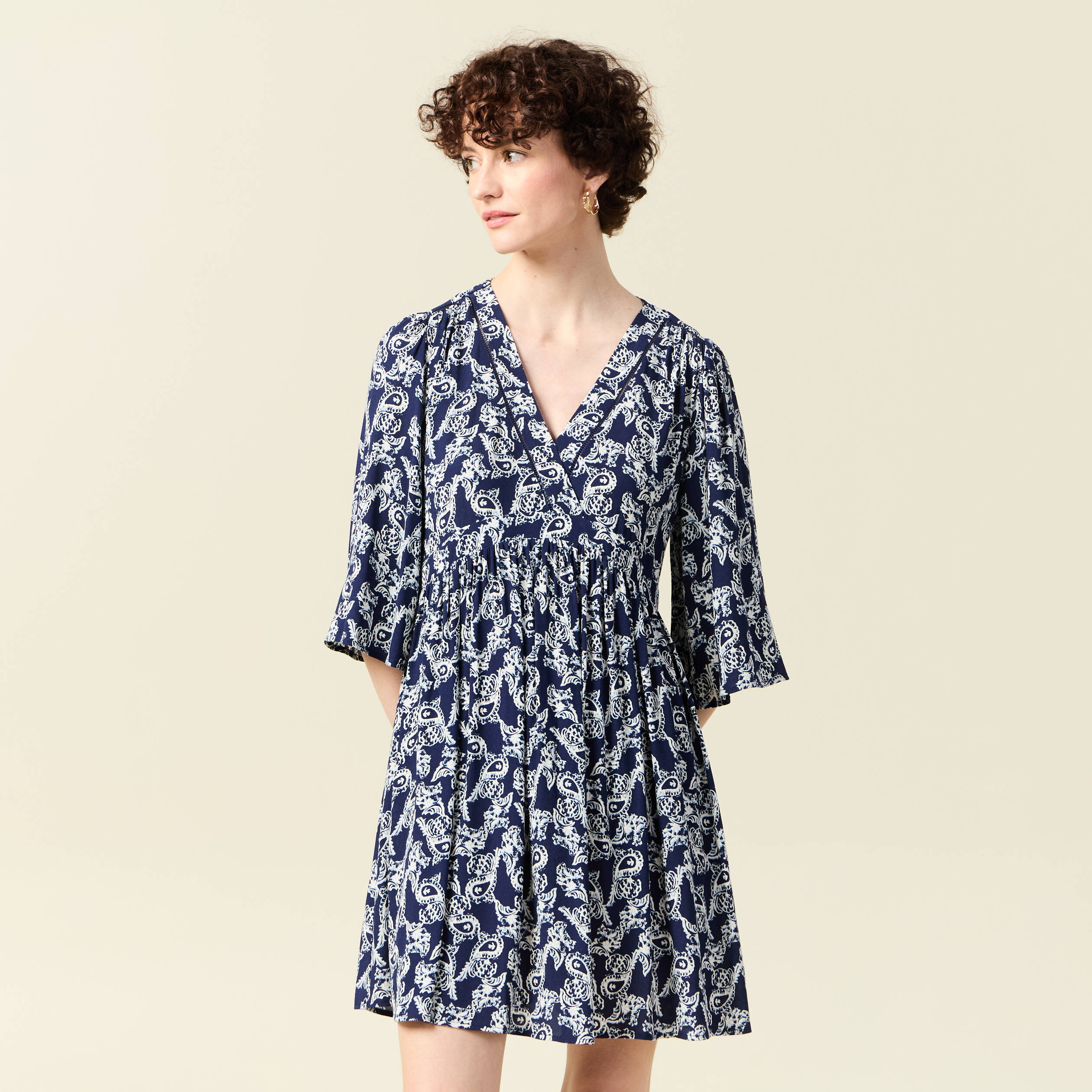 robe evasee manches 34 bleu marine femme Robe évasée manches 3/4 bleu marine femme