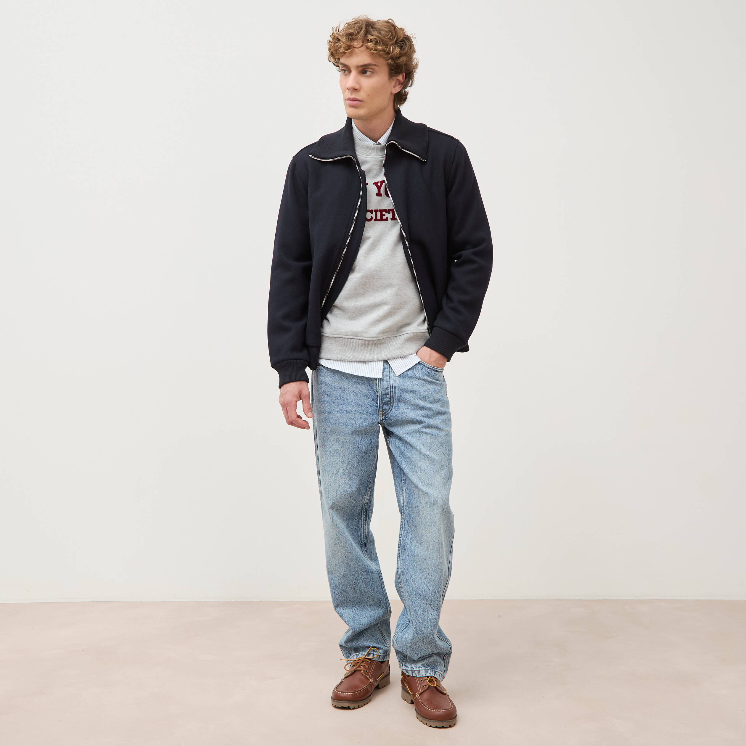 Sweat droit col rond manches longues gris clair homme