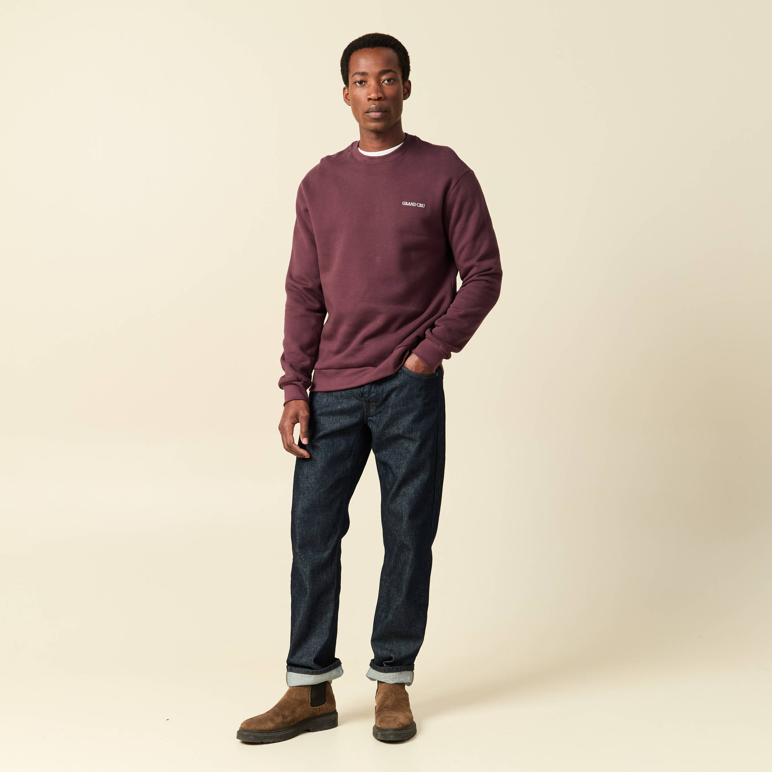Jeans straight longueur 32 en coton denim brut rinse homme