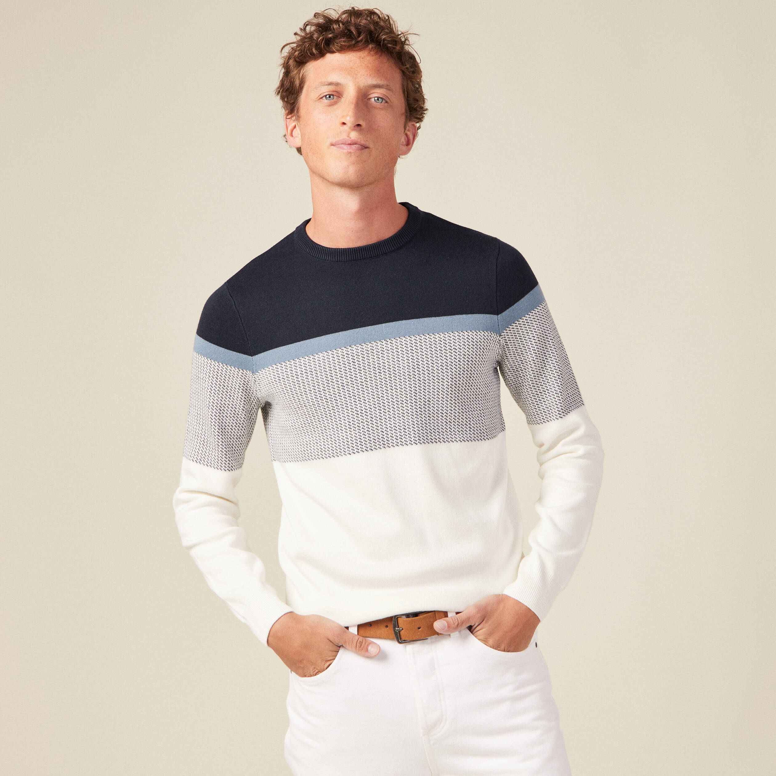Pull manches longues ecru homme