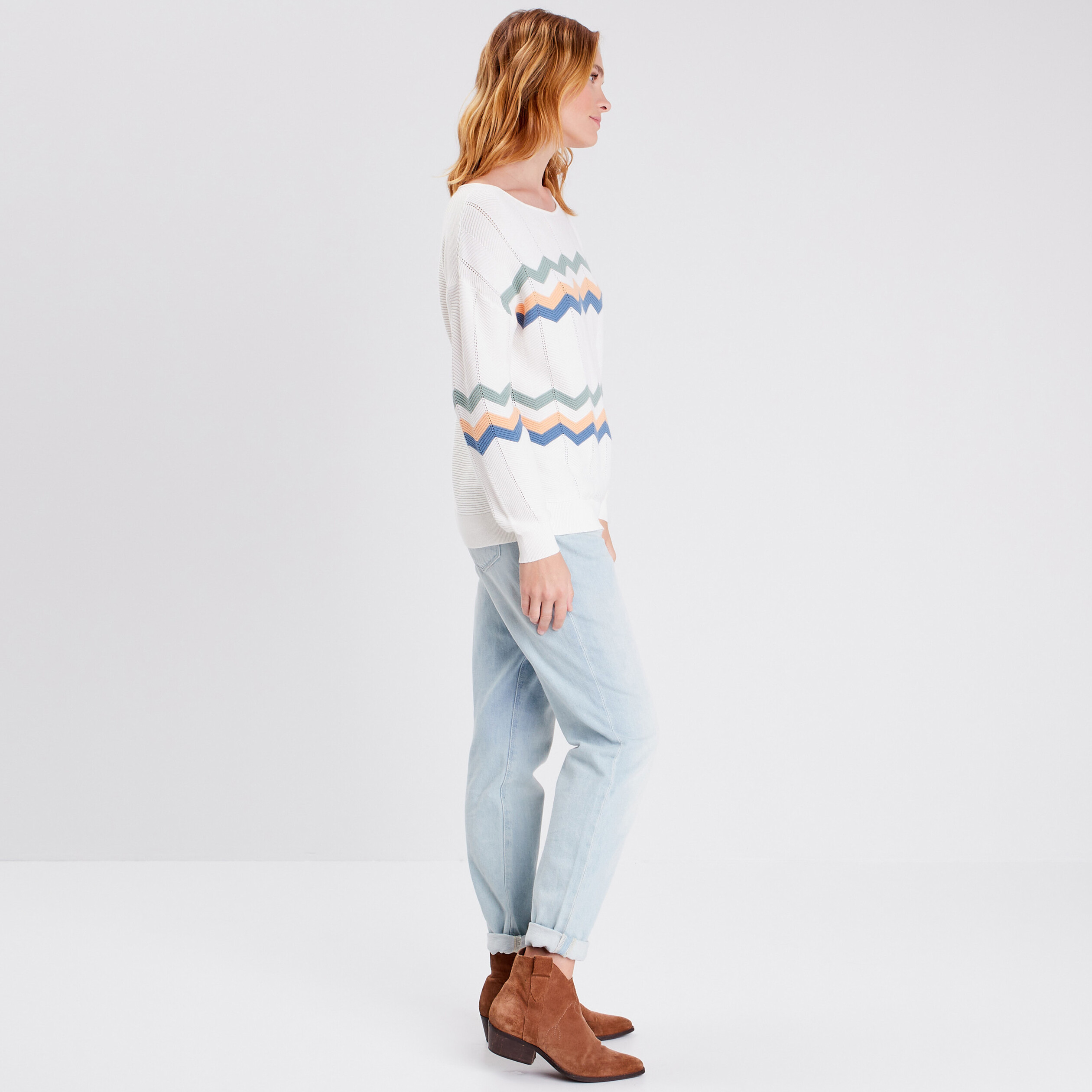 Pull manches longues ecru femme