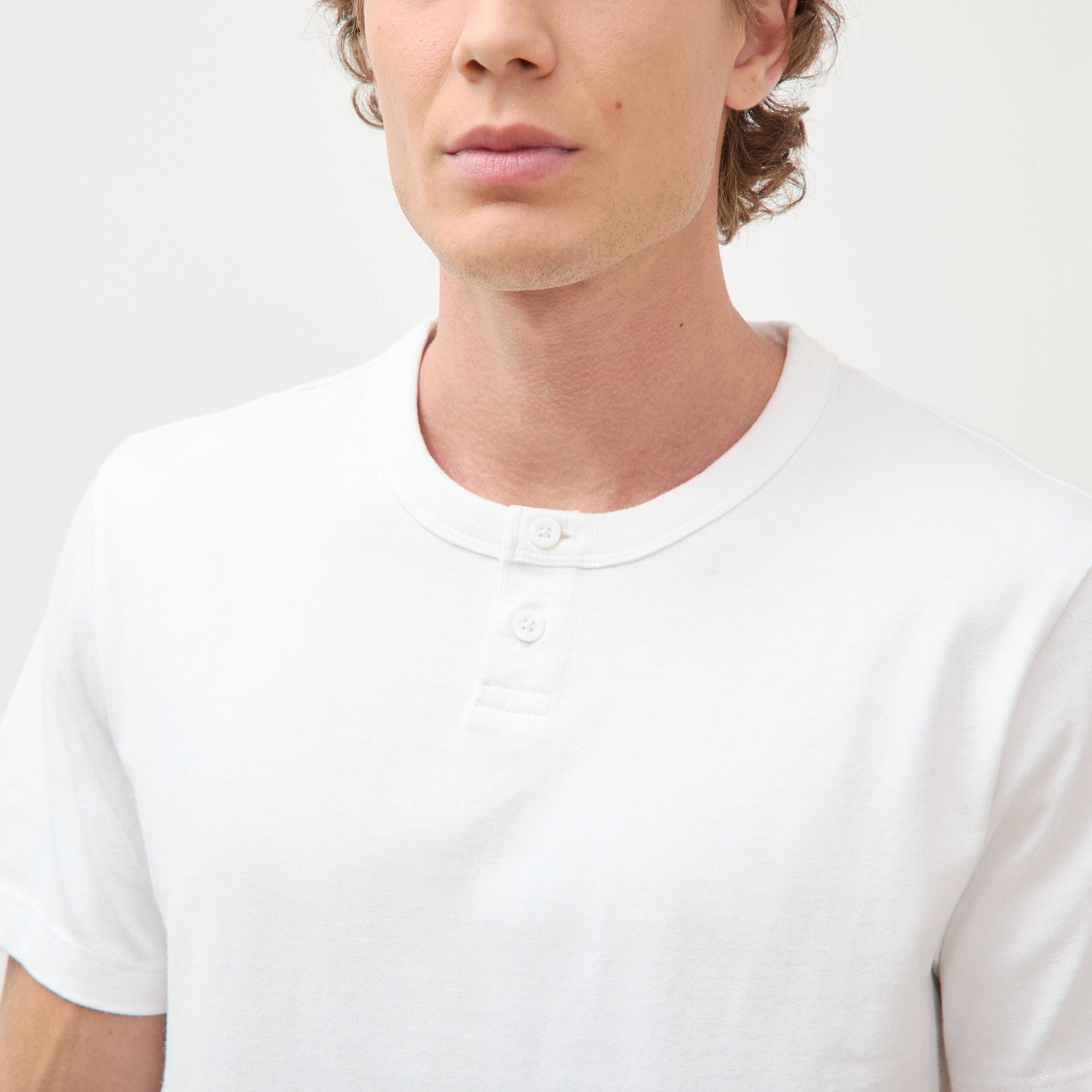 T-shirt col mao manches courtes en coton blanc homme