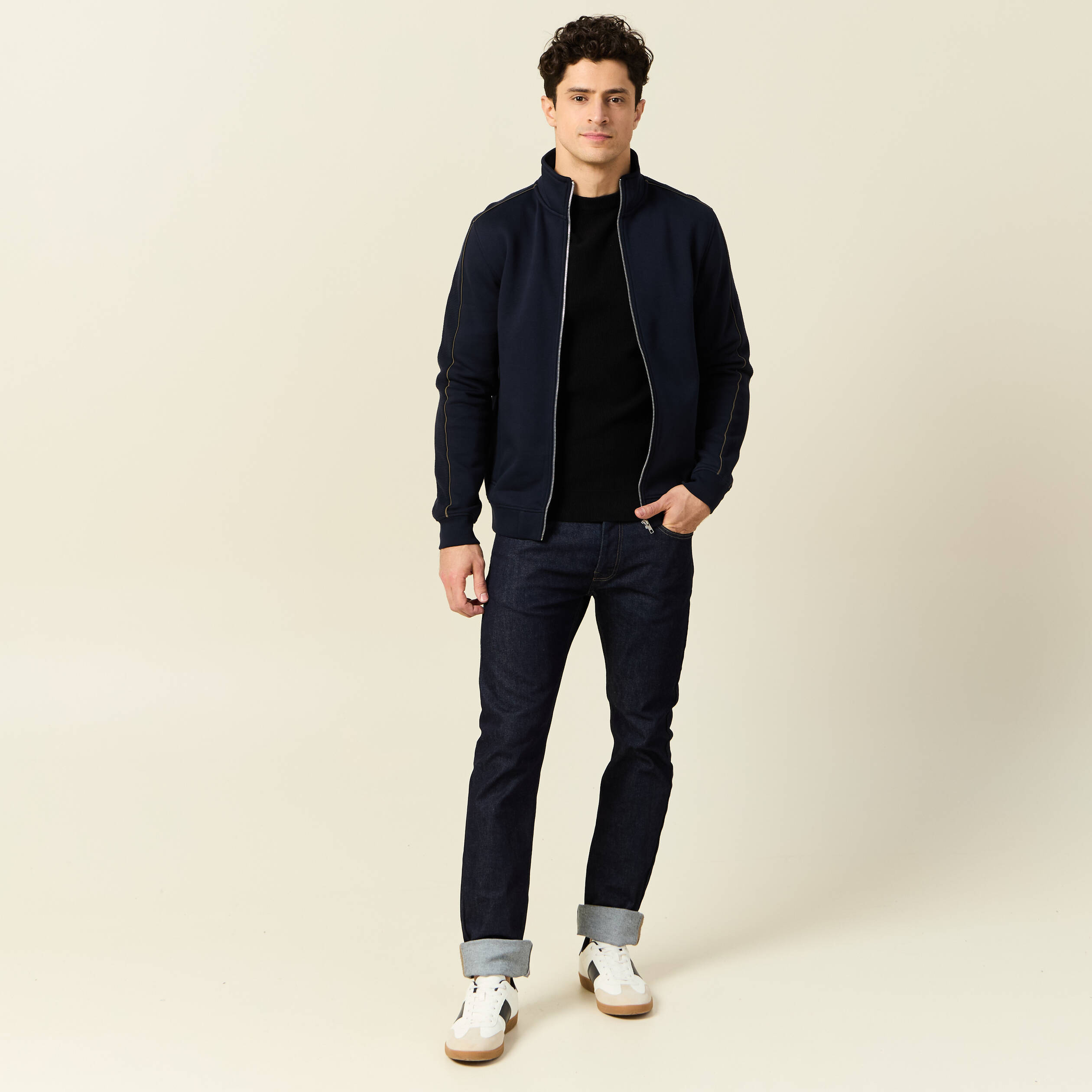 gilet manches longues zippe bleu marine homme Gilet manches longues zippé bleu marine homme
