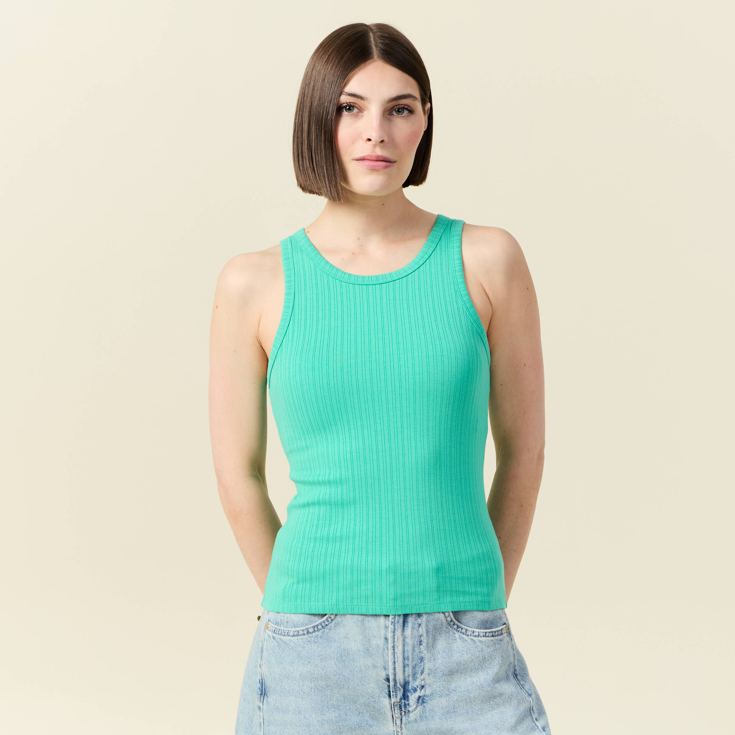 debardeur 2 en 1 avec brassiere integree vert turquoise femme Débardeur 2 en 1 avec brassière intégrée vert turquoise femme