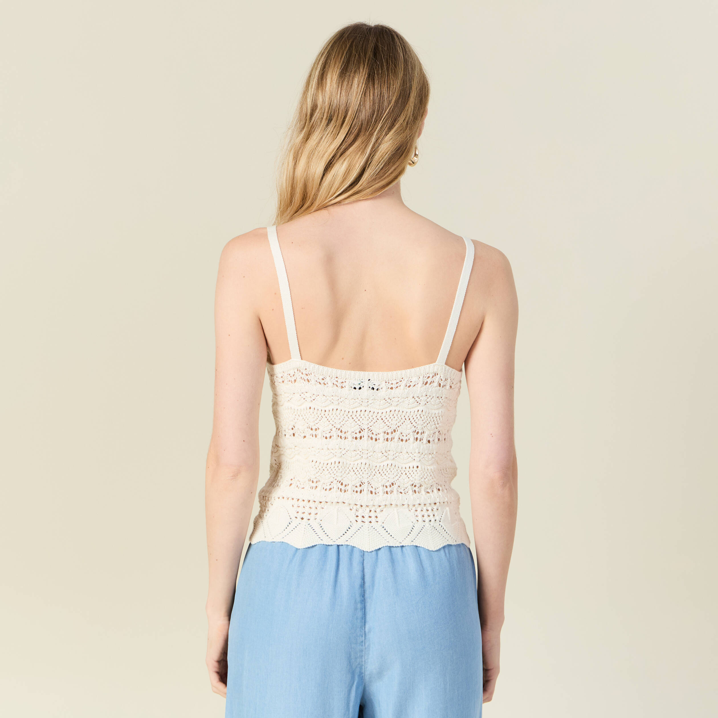 debardeur tricot ajoure creme femme Débardeur tricot ajouré creme femme
