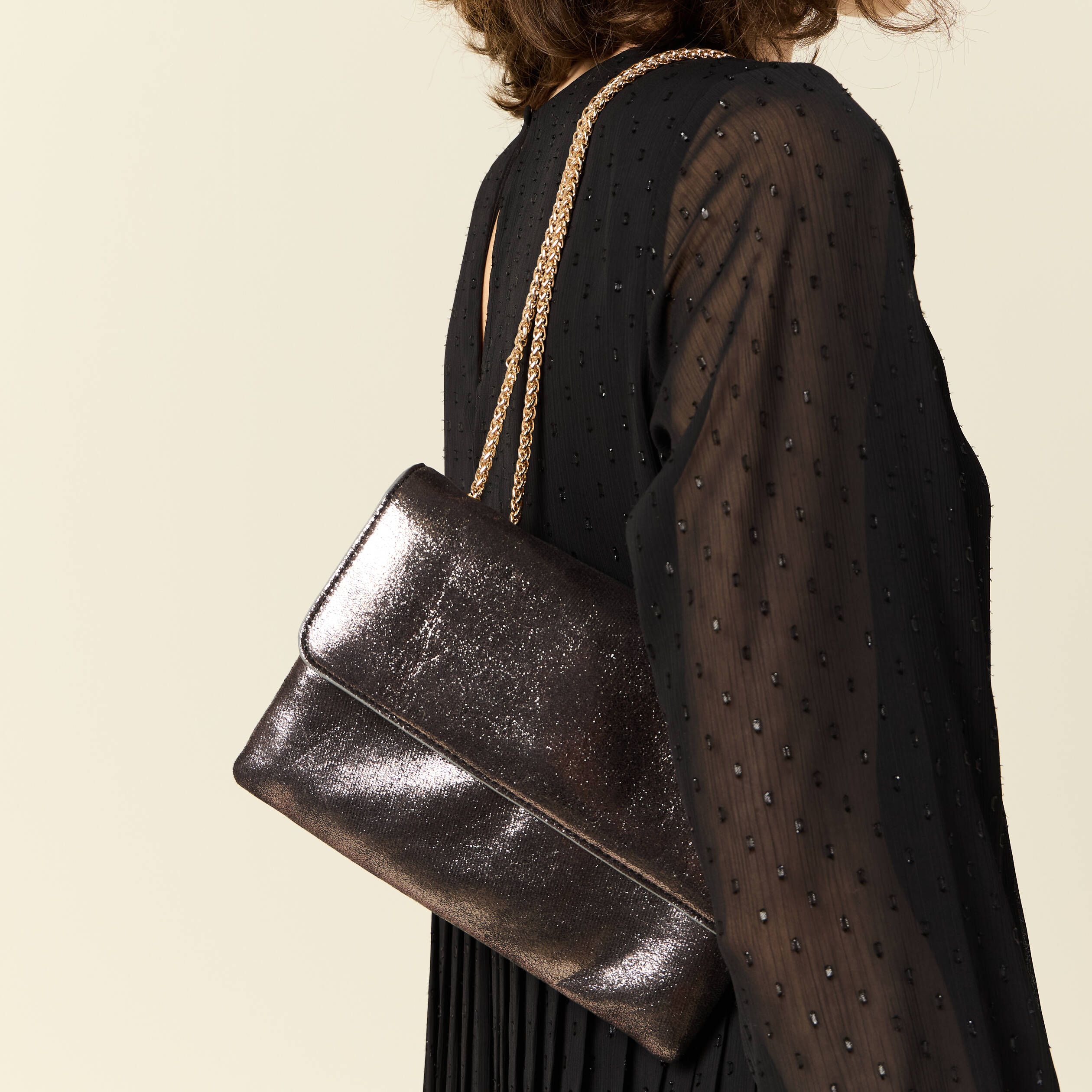 Sac métallisé noir femme