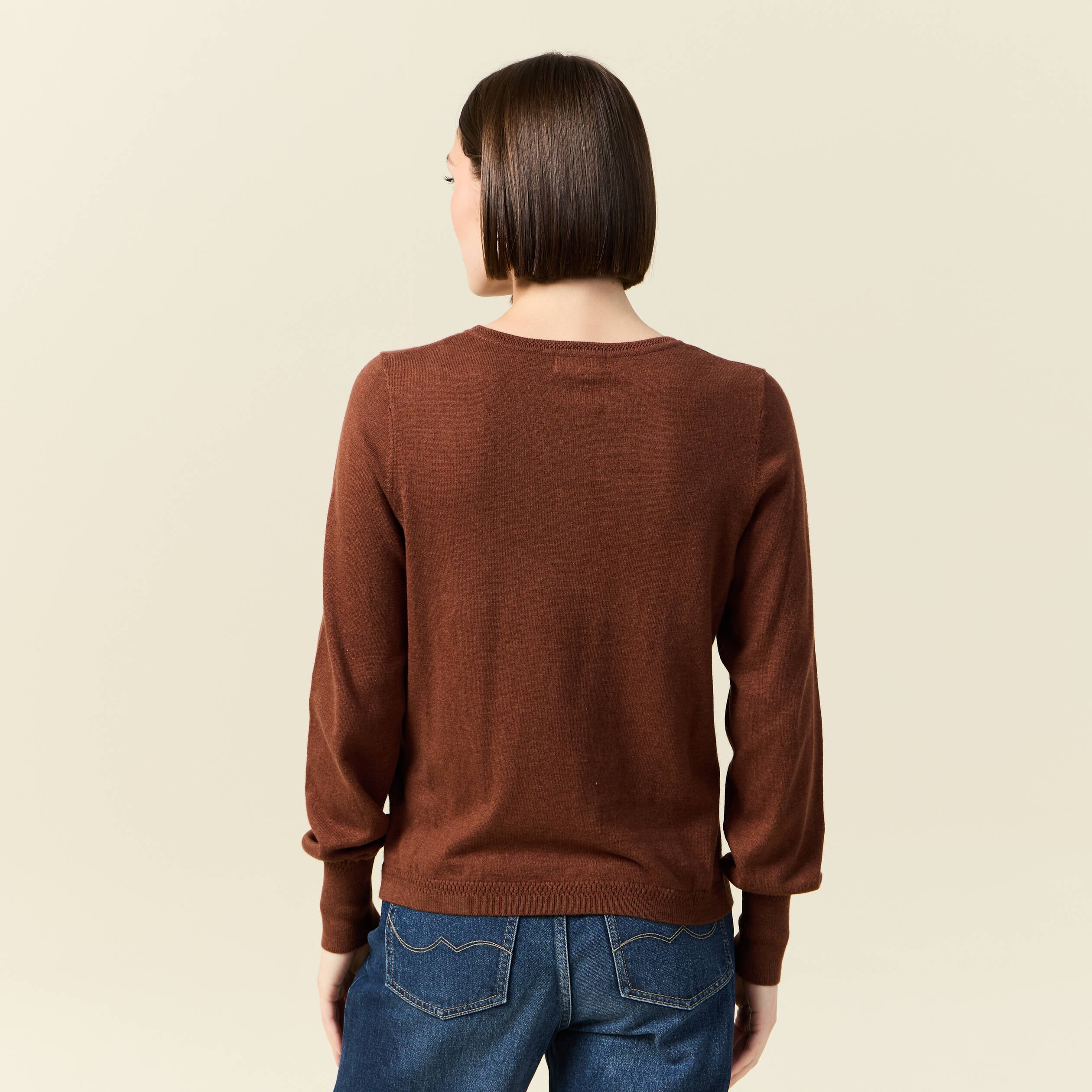 Pull manches longues marron fonc&eacute; femme