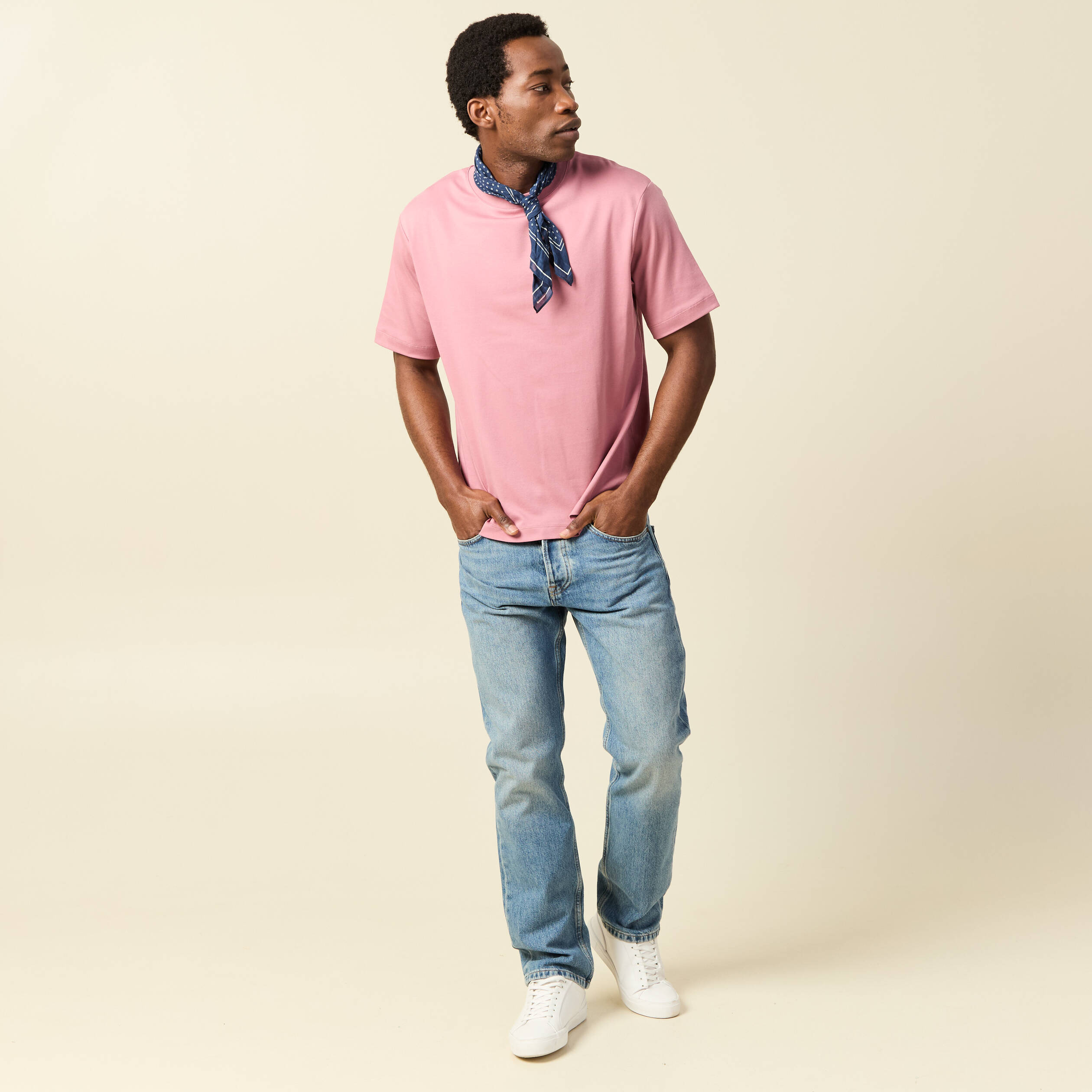 Jeans straight longueur 32 en coton denim stone homme