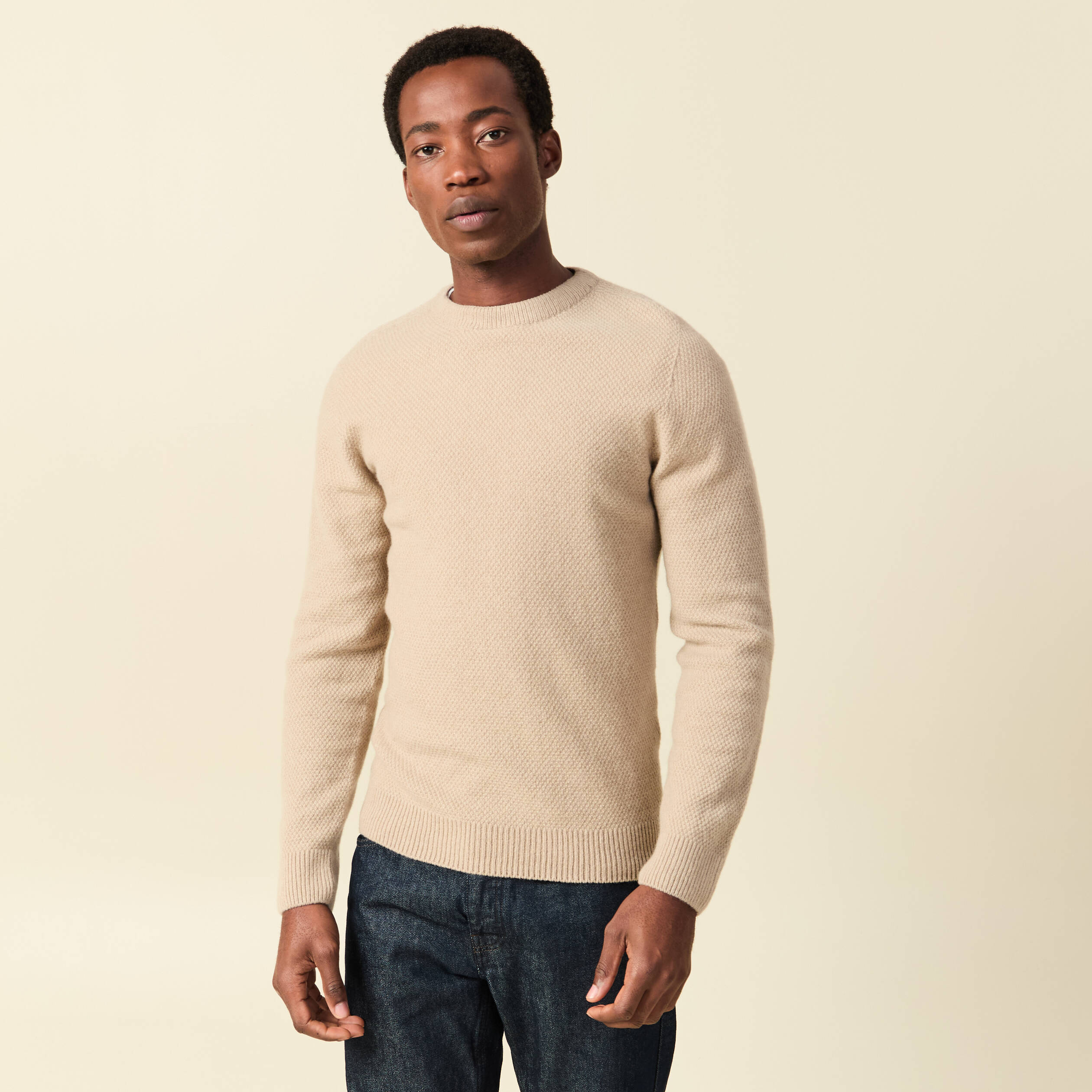 Pull manches longues fabriqu&eacute; en France sable homme