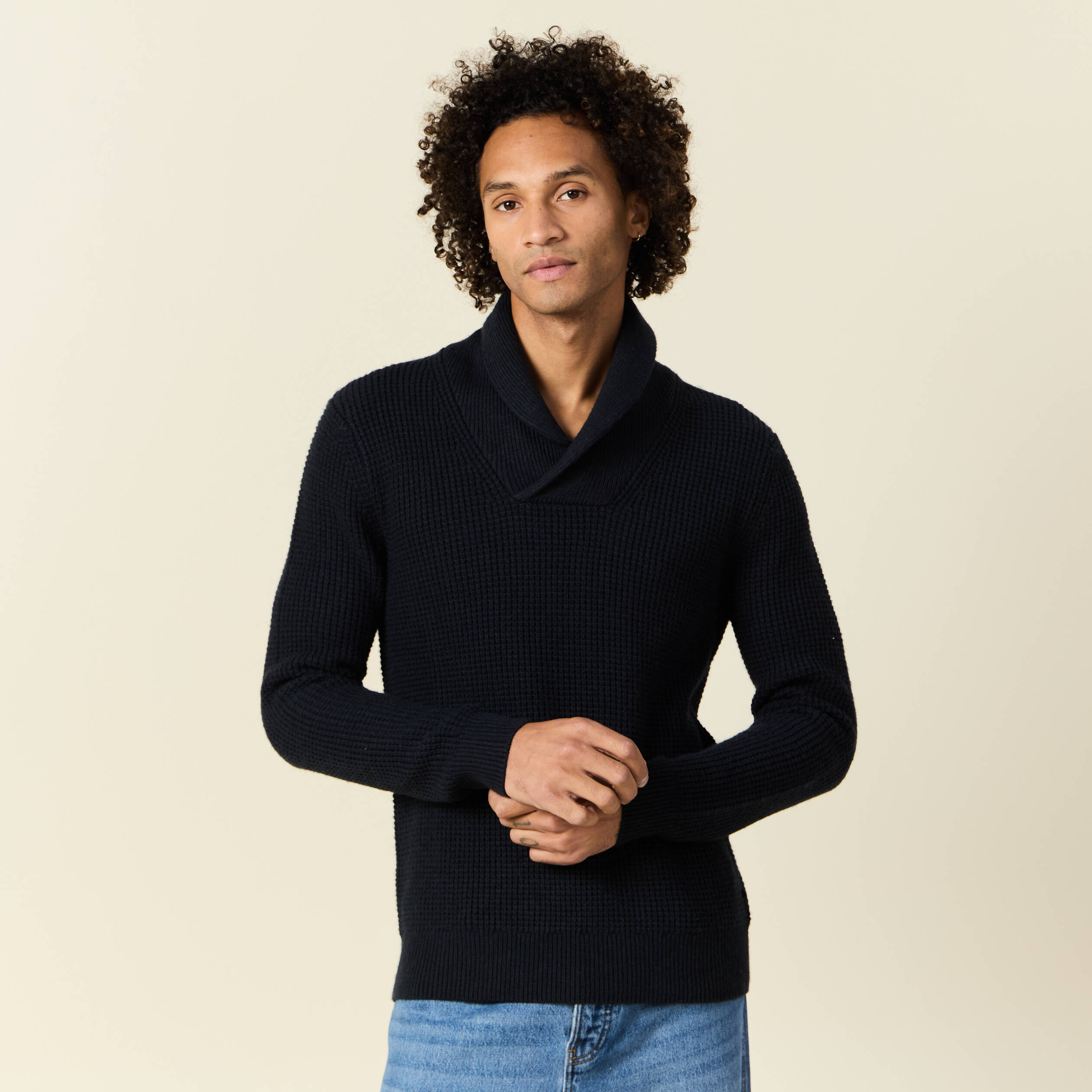 pull manches longues col chale bleu marine homme Pull manches longues col châle bleu marine homme