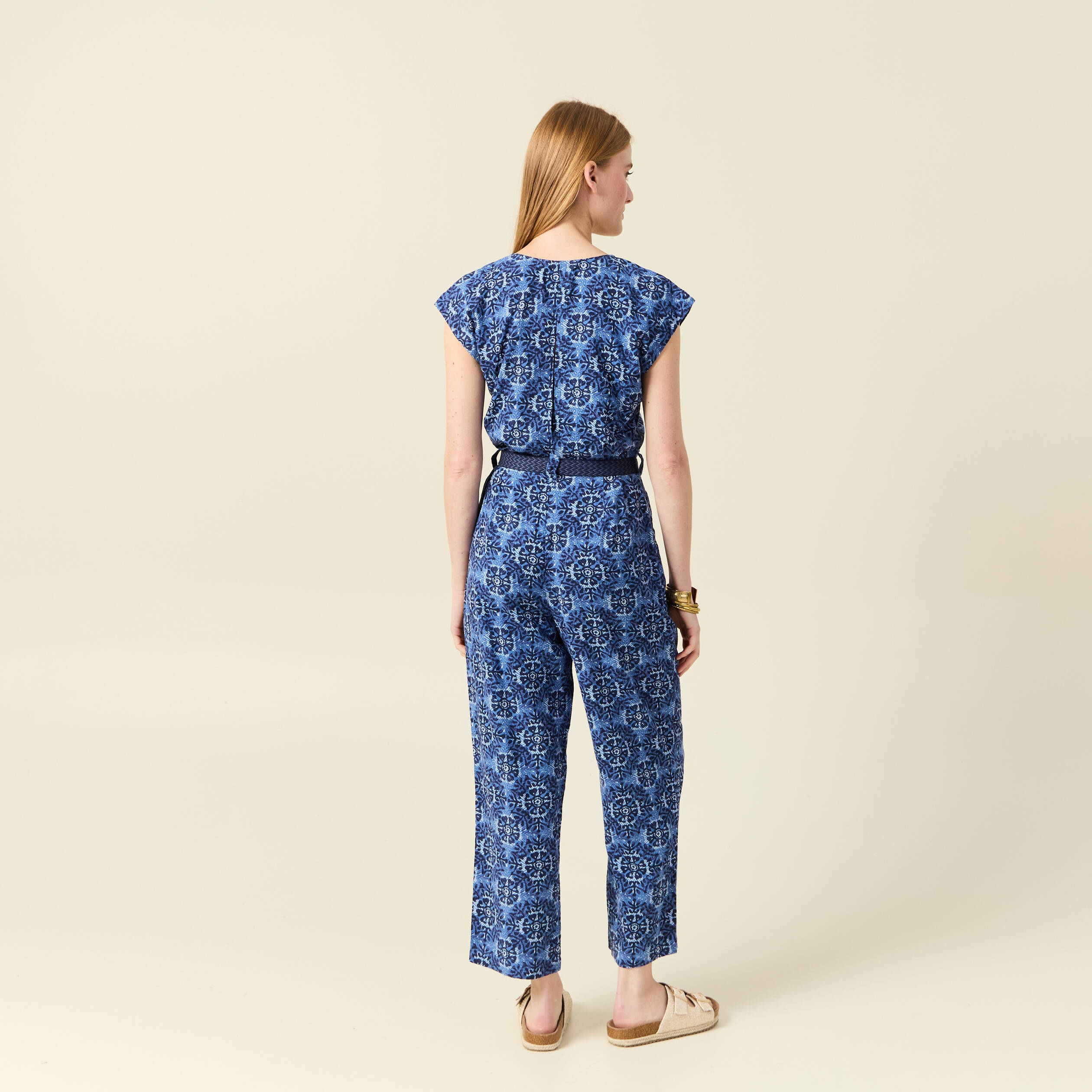 Combinaison salopette manches courtes bleu femme