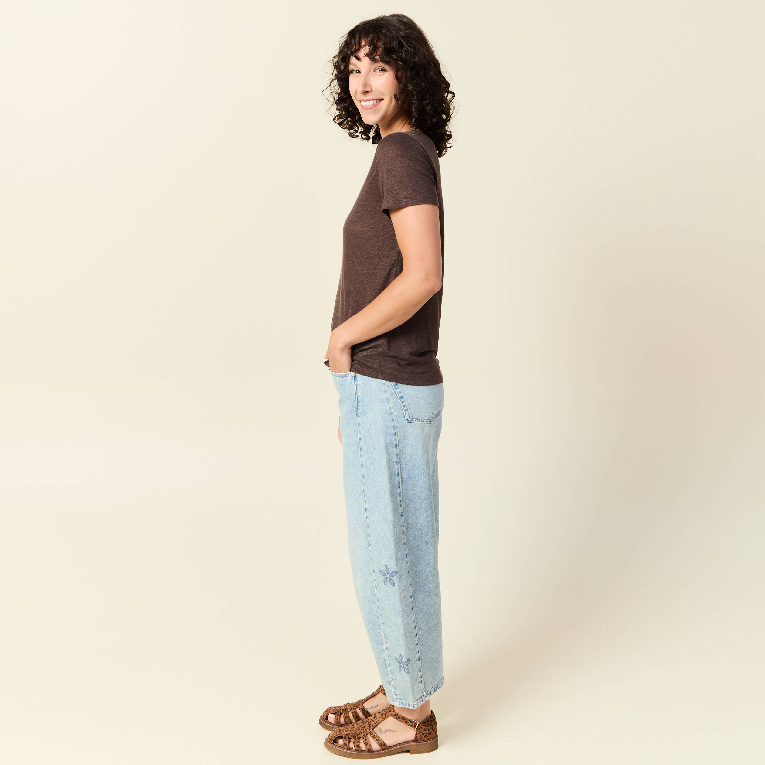 t shirt en lin marron femme T-shirt en lin marron femme