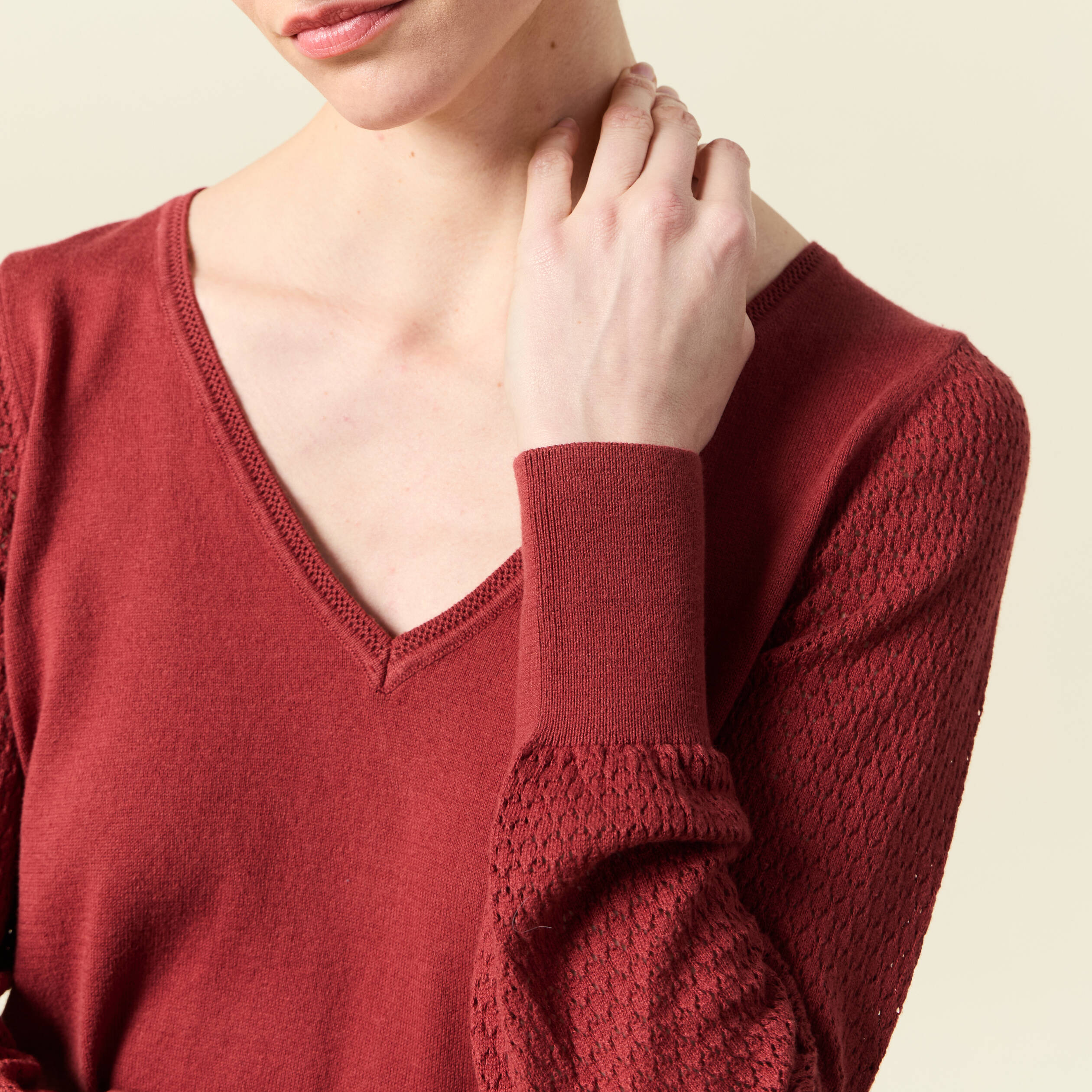 Pull manches longues vieux rose femme