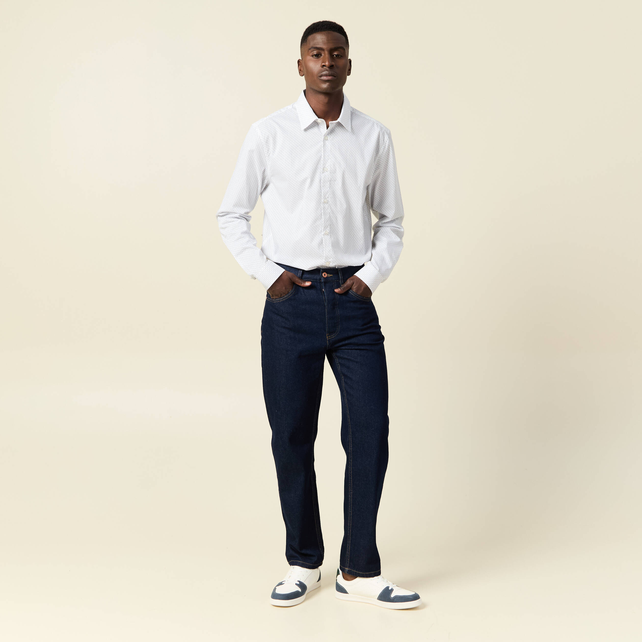 Chemise en coton manches longues blanc homme